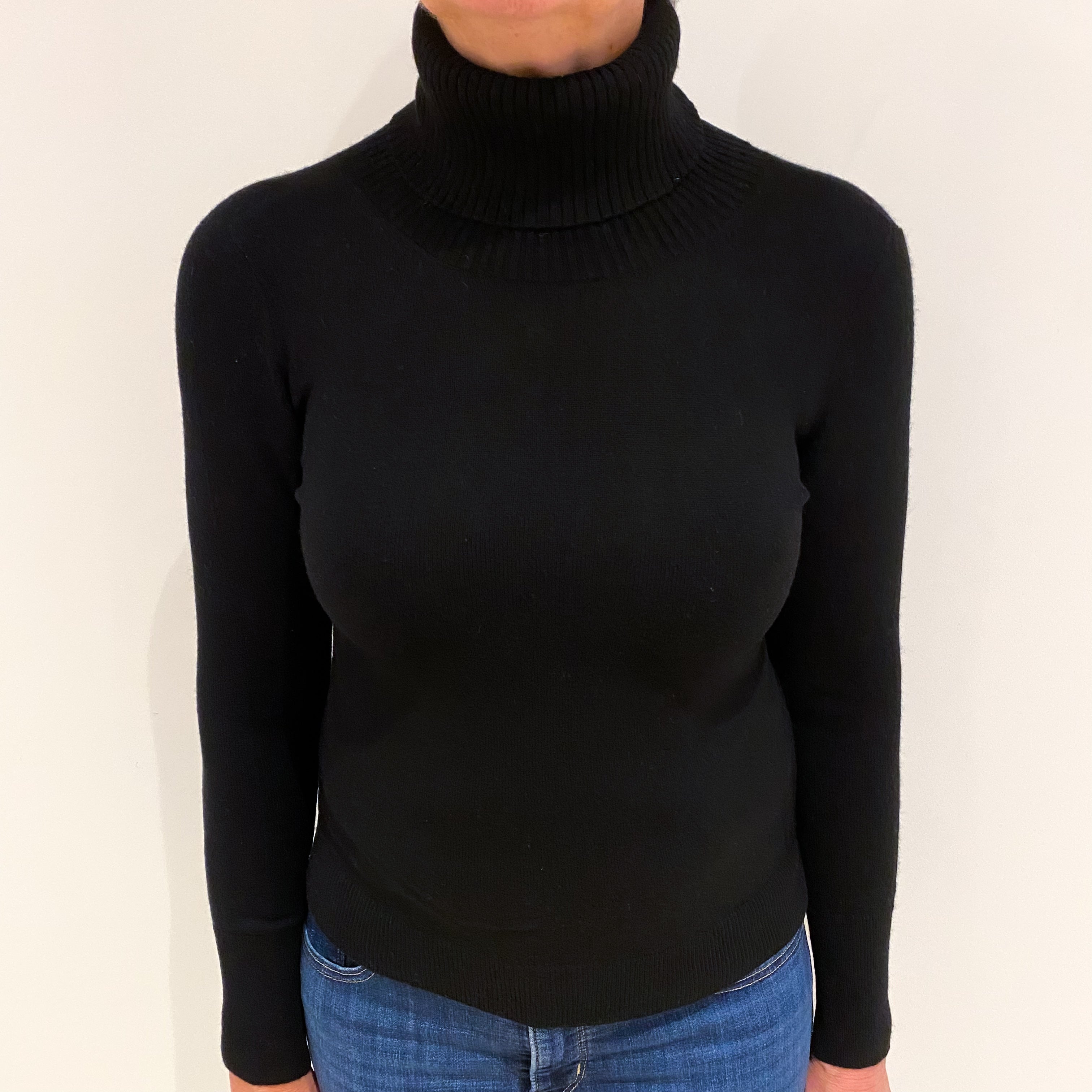 Black Cashmere Polo Neck Jumper Medium