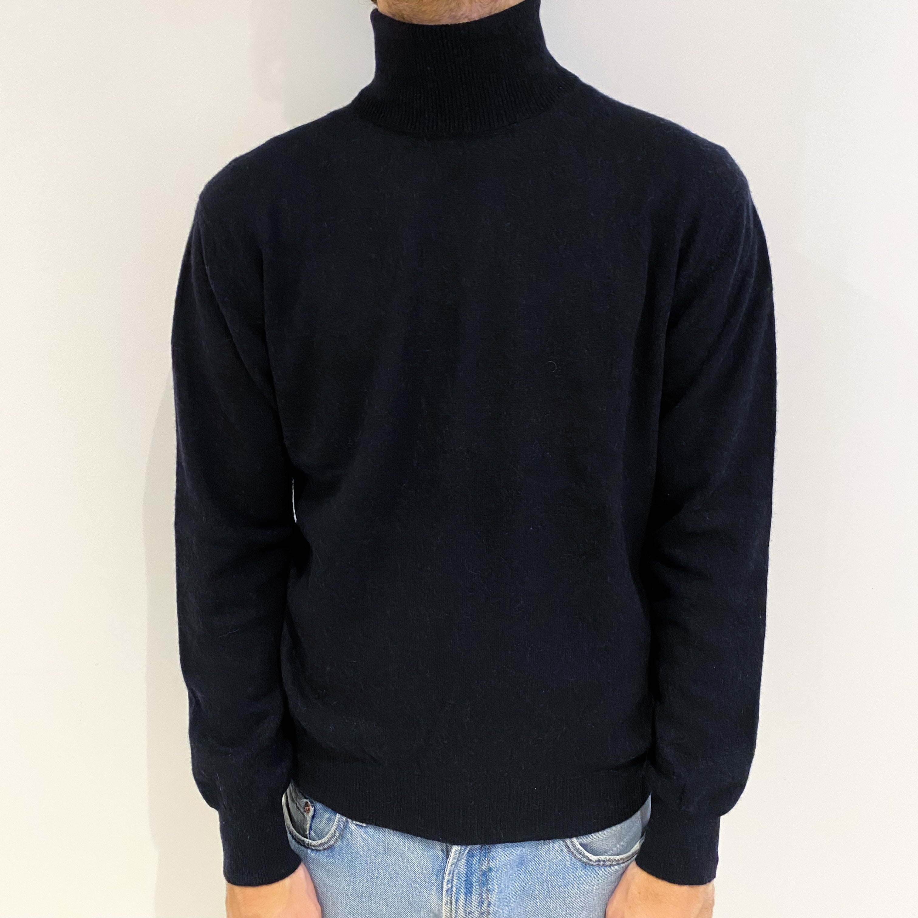 Men's Charcoal Grey Cashmere Polo Neck Jumper Medium