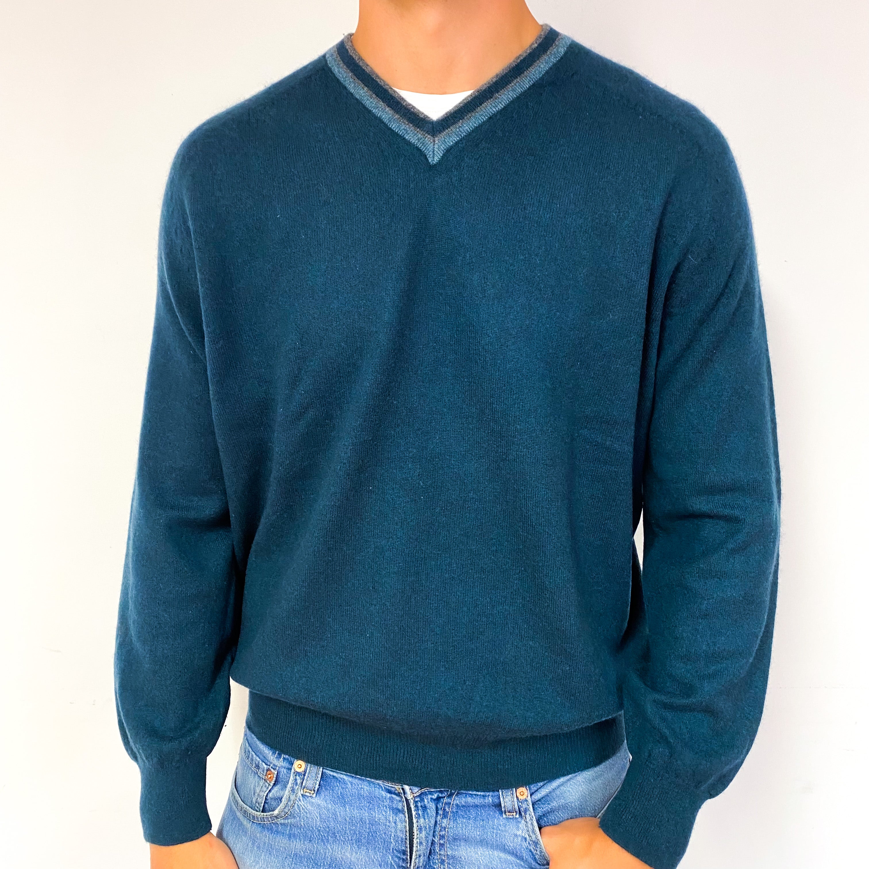 Men's Ermenegildo Zegna Forest Green Cashmere V-Neck Jumper XXL