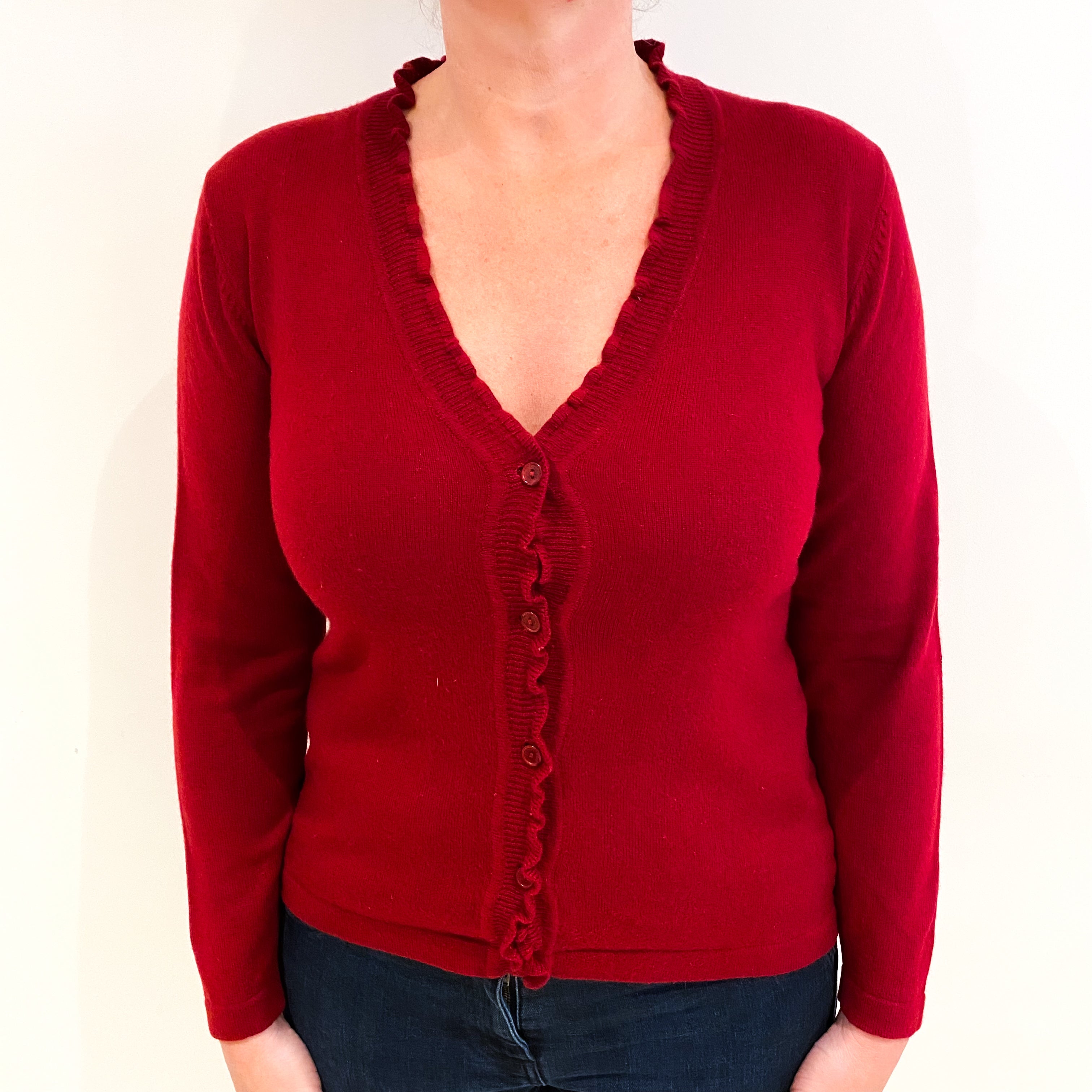 Crimson Red Cashmere V Neck Cardigan Large
