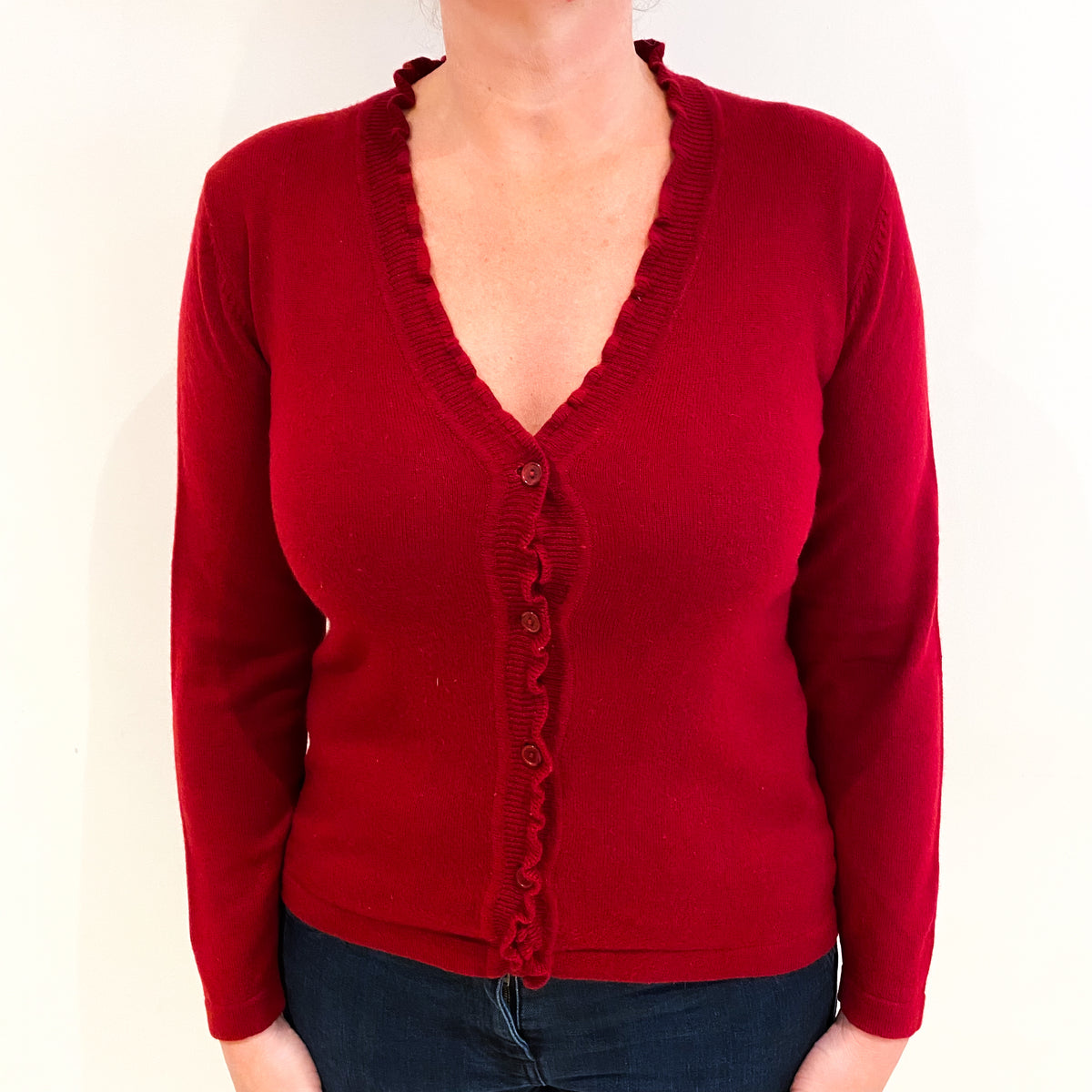 Crimson Red Cashmere V Neck Cardigan Large