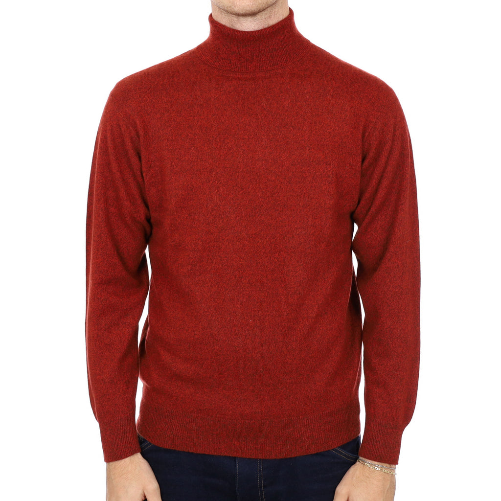 Men's Phoenix Red Marl Cashmere Polo Neck Jumper Medium