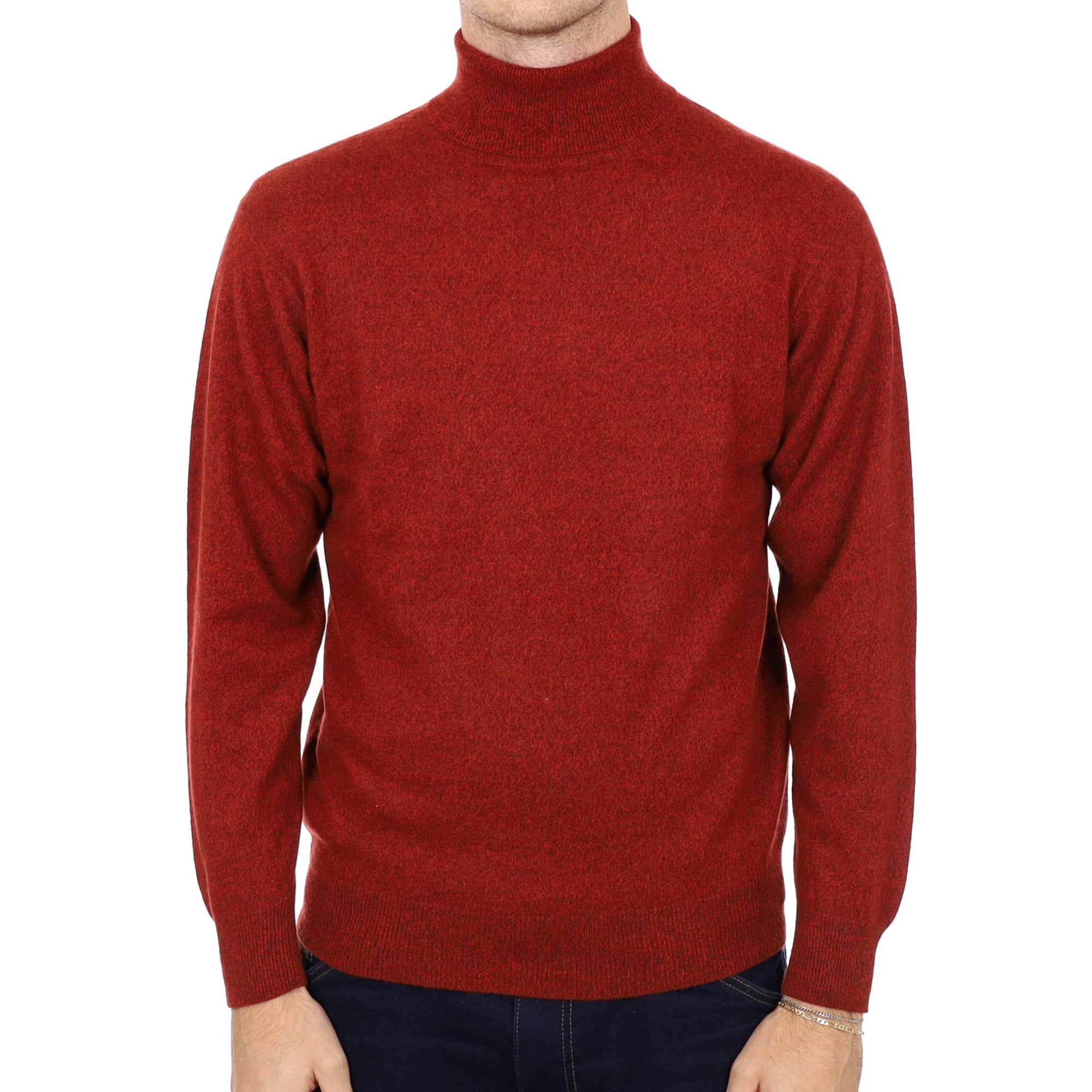 Men's Phoenix Red Marl Cashmere Polo Neck Jumper Medium