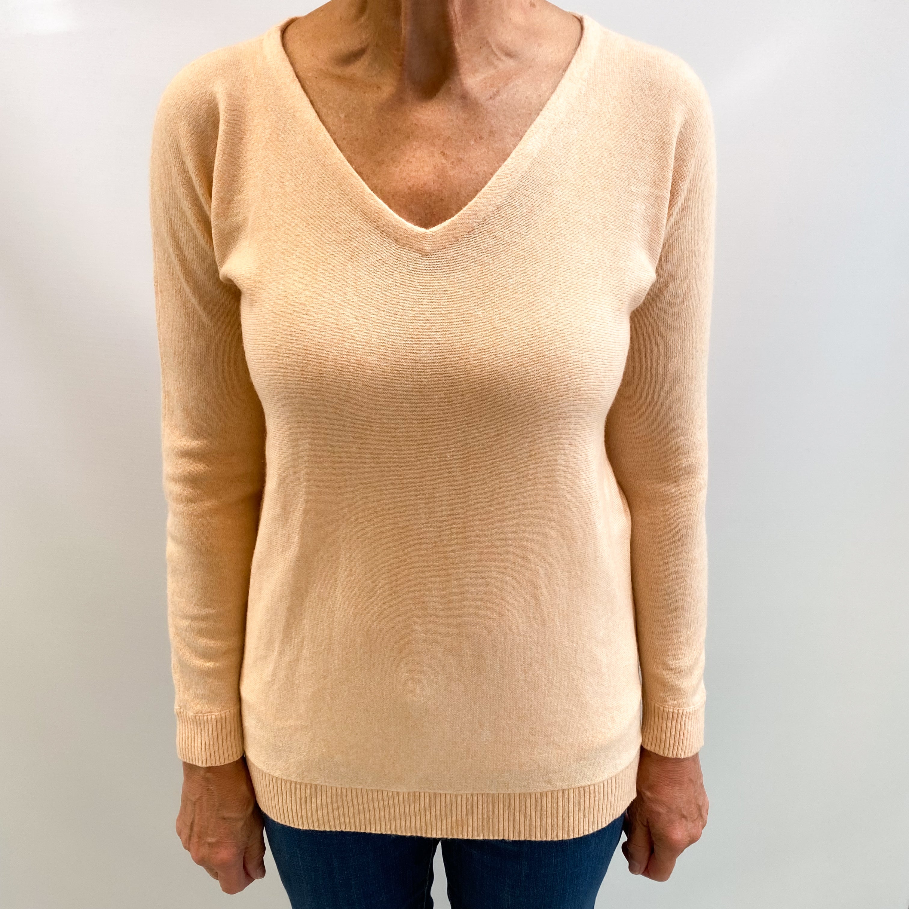 Apricot Orange Marl Cashmere V Neck Jumper Medium
