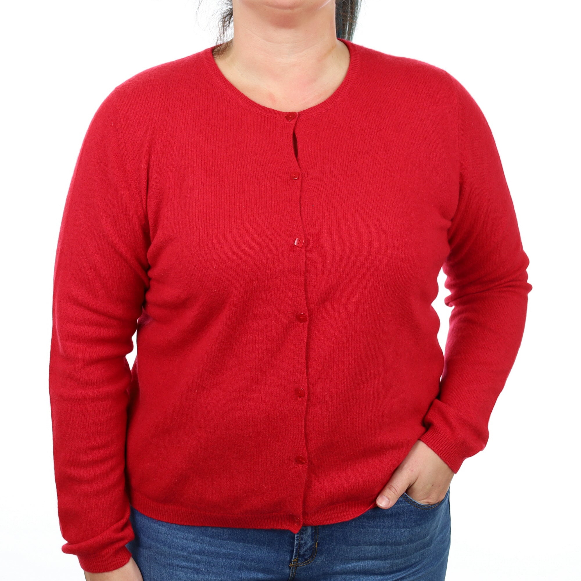 Post Box Red Cashmere Crew Neck Cardigan Large