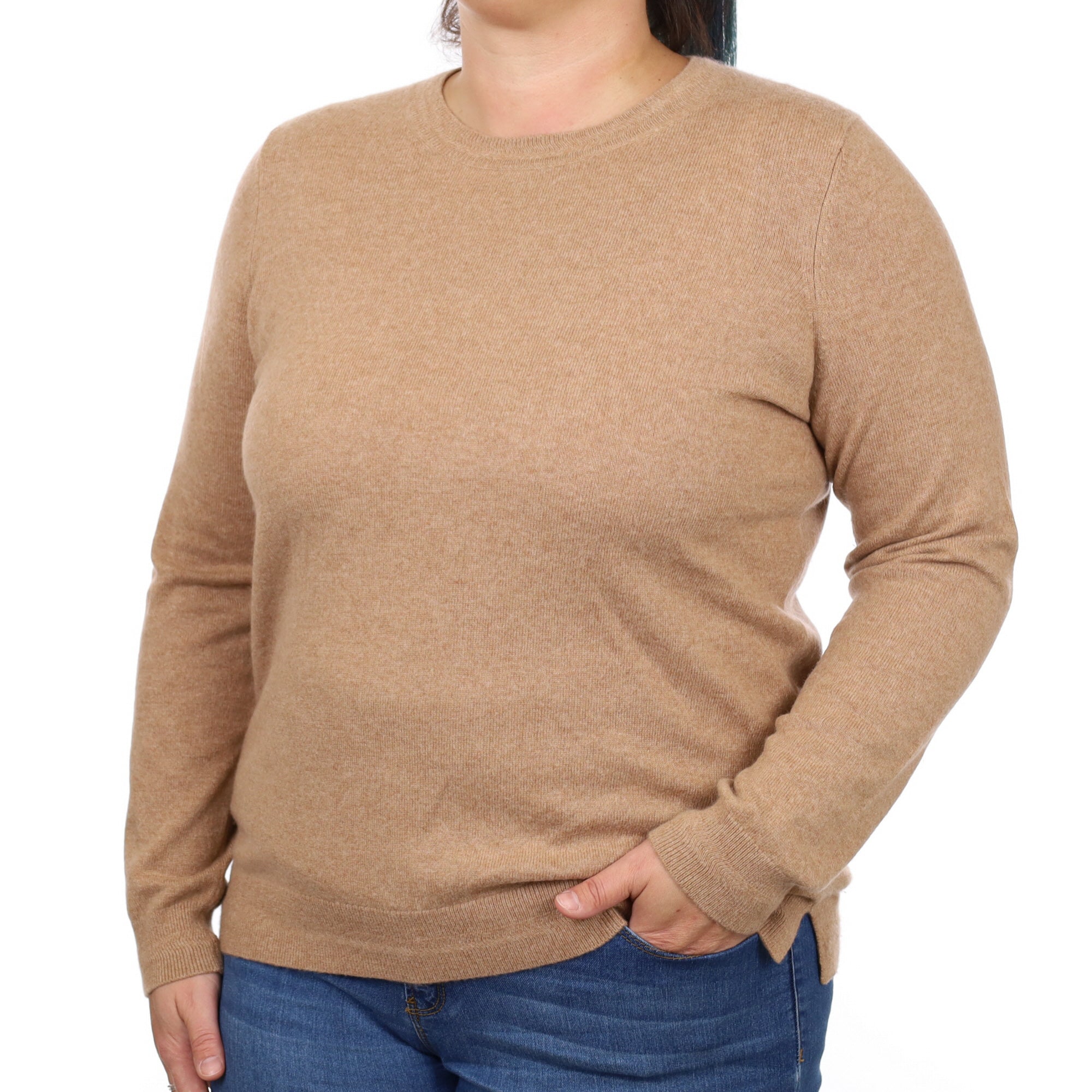 Caramel Brown Cashmere Crew Neck Jumper Large