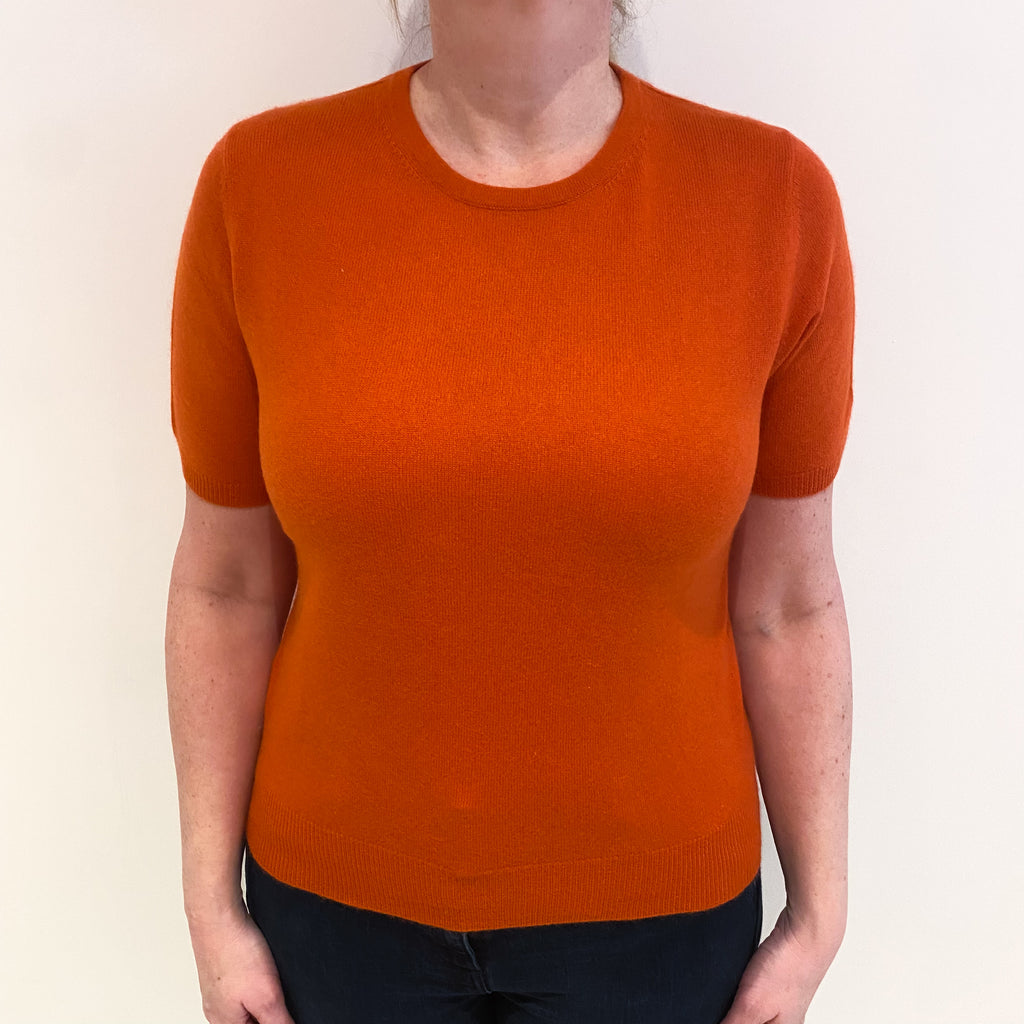 Pumpkin Orange Cashmere Crew Neck Short Sleeved Jumper Large