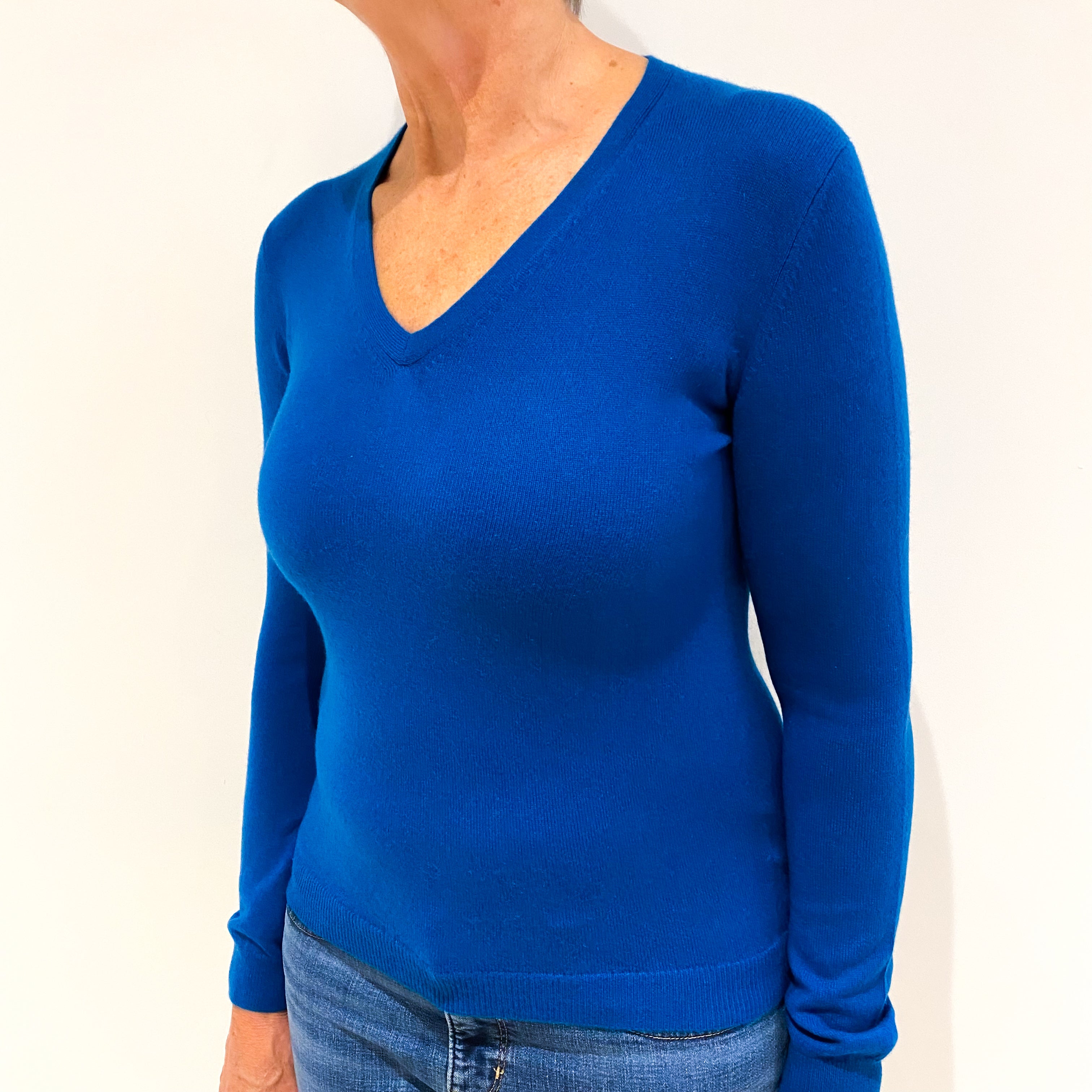 Teal Blue Cashmere V Neck Jumper Medium