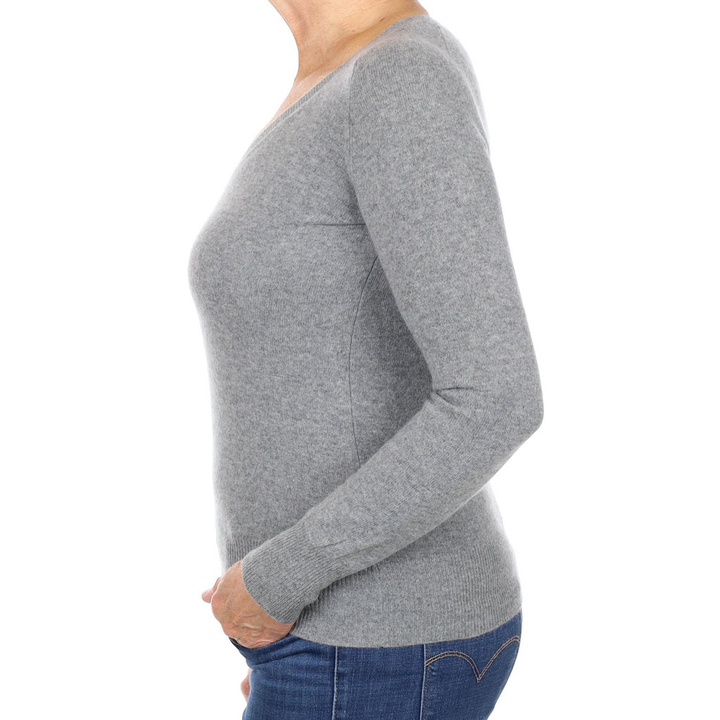Ash Grey Cashmere V Neck Jumper Medium