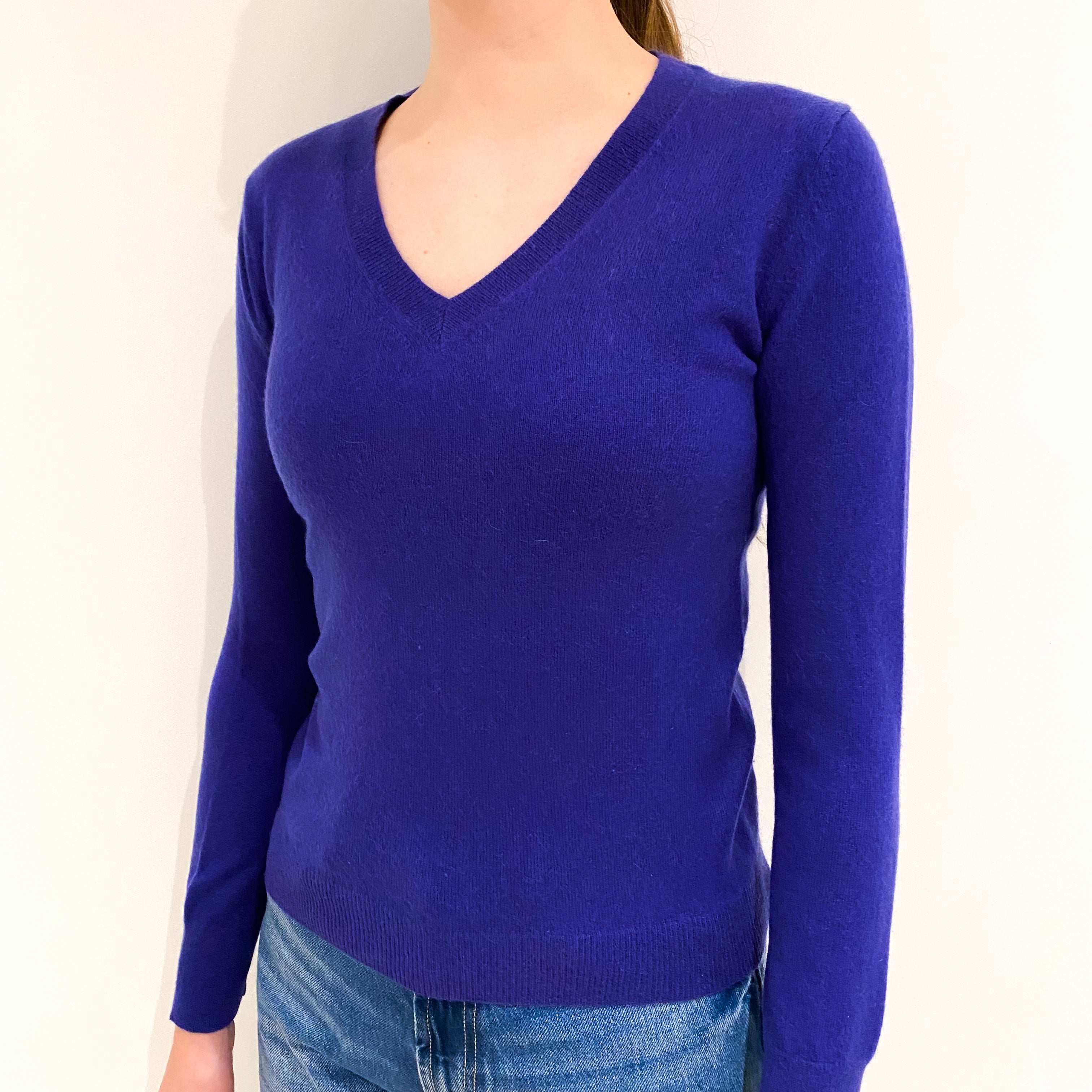 Indigo Blue Cashmere V-Neck Jumper Extra Small