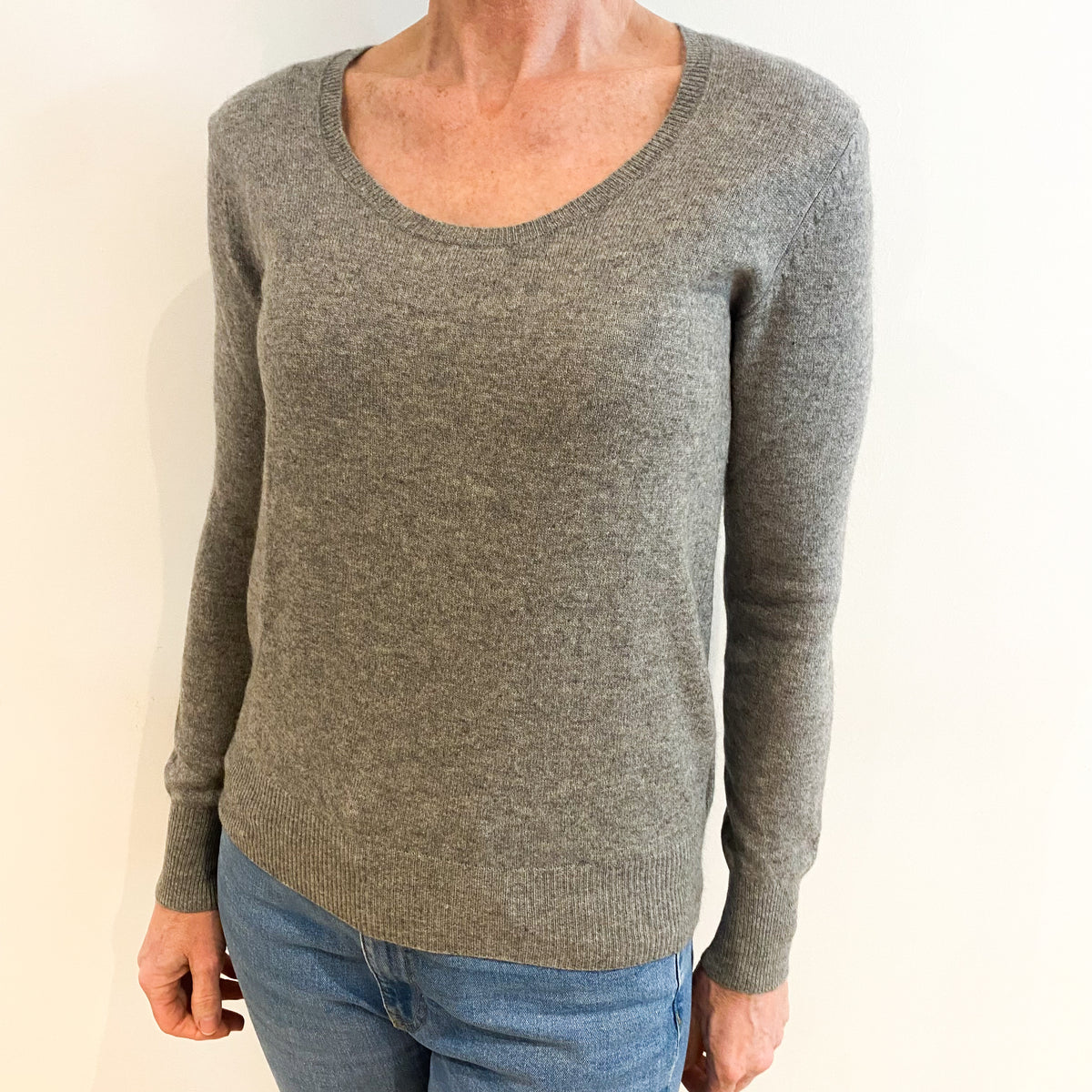 Smoke Grey Cashmere Scoop Neck Jumper Small