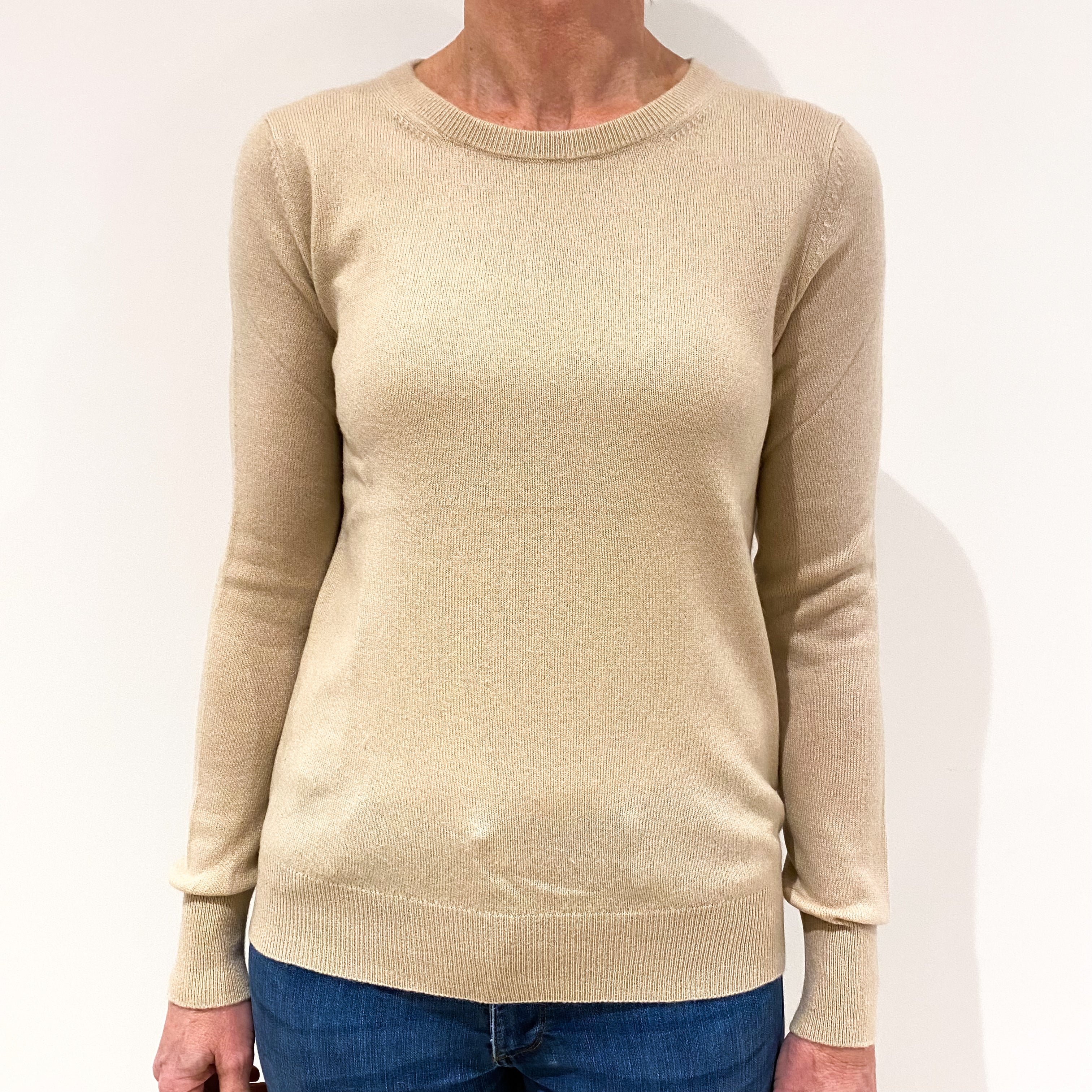 Fudge Beige Cashmere Crew Neck Jumper Small