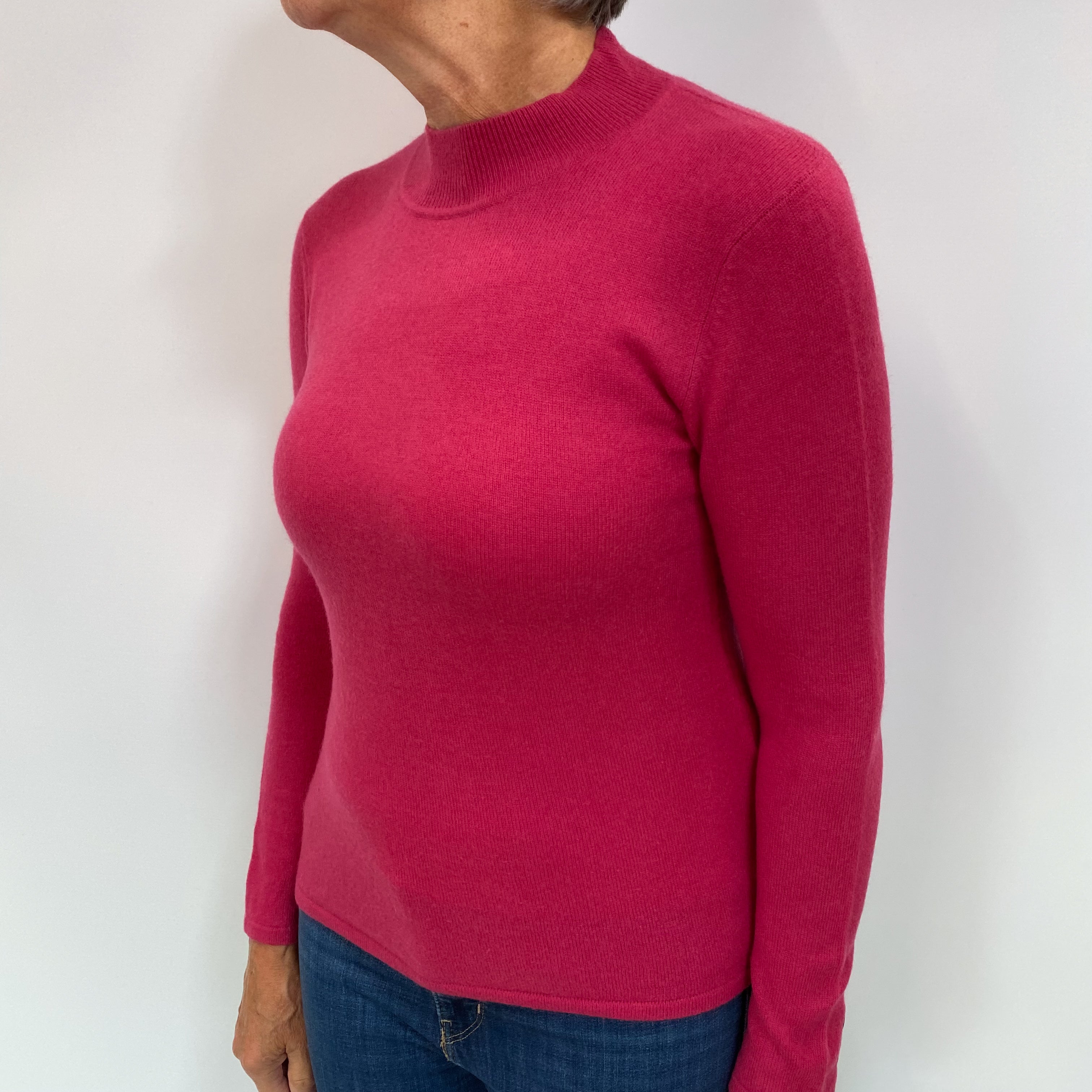 Fuchsia Pink Cashmere Turtle Neck Jumper Medium