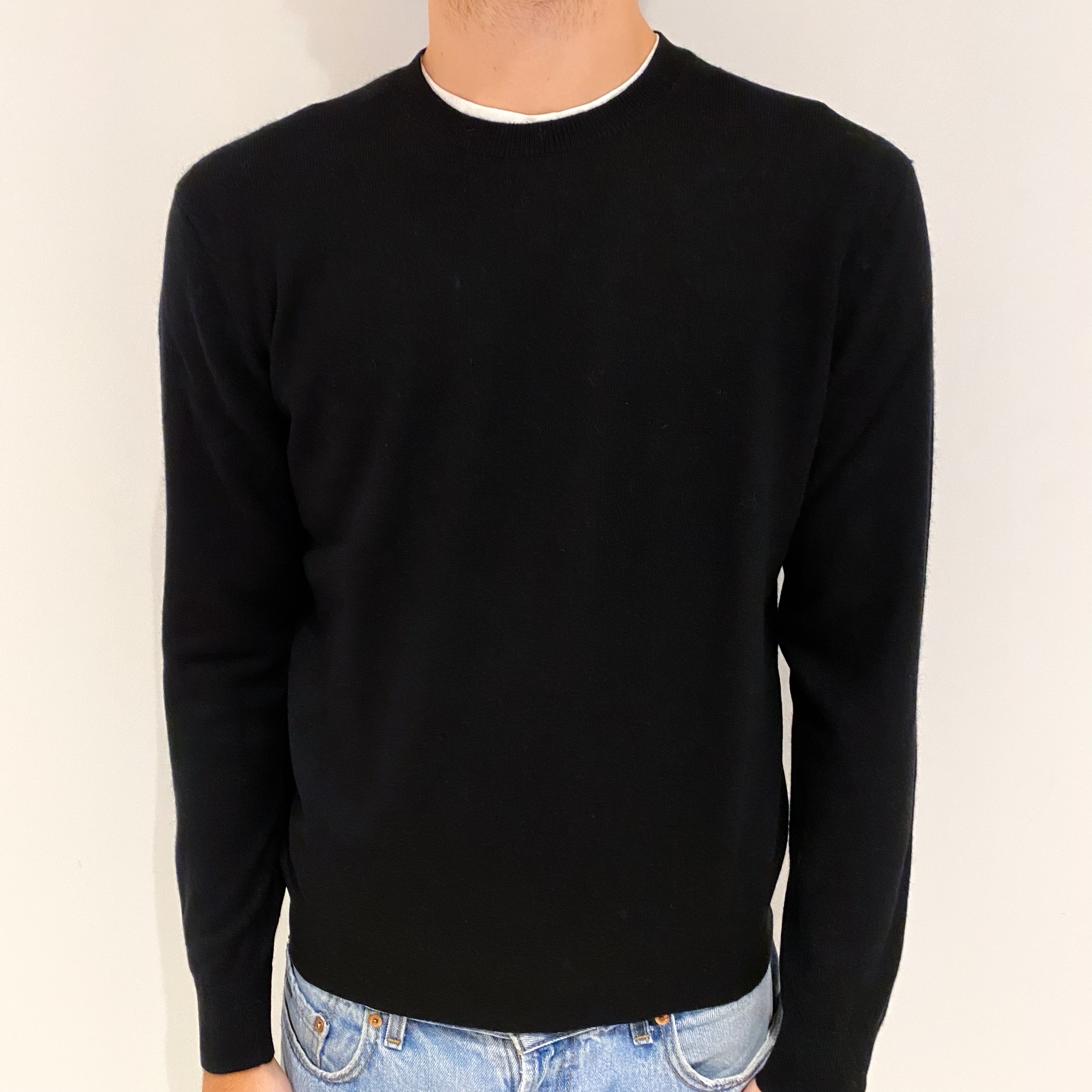 Men's Black Cashmere Crew Neck Jumper Large