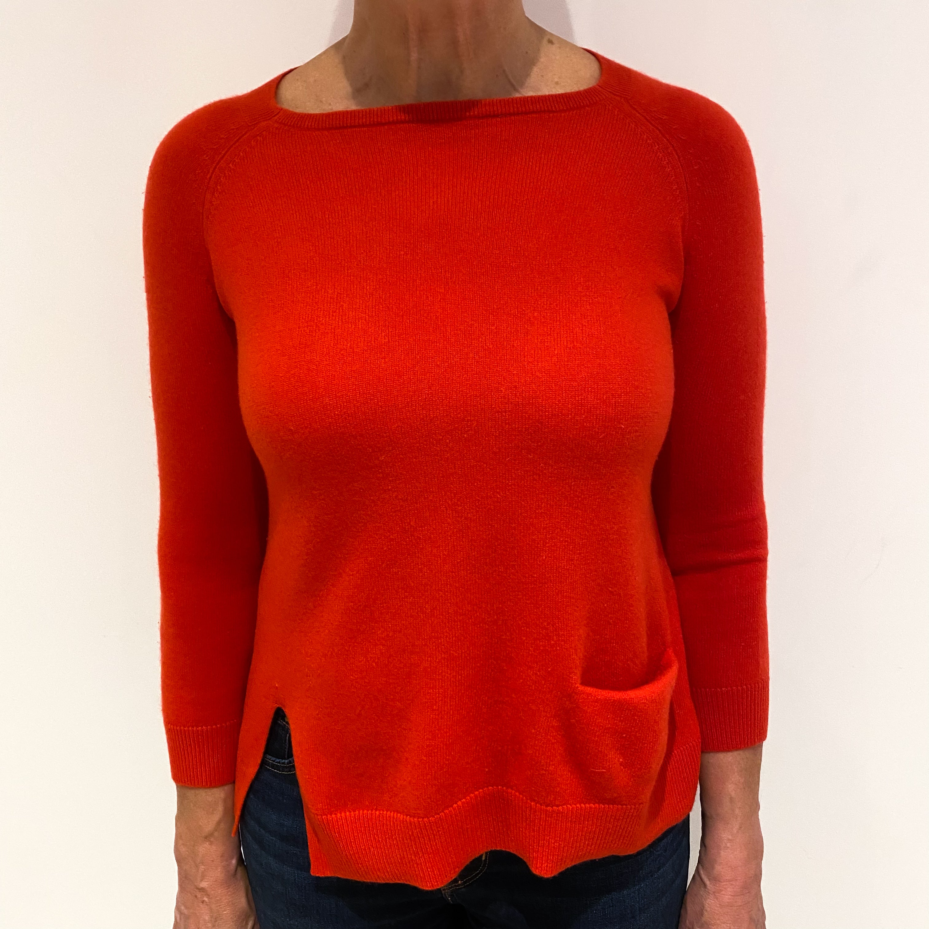 Vermillion Red Cashmere Boat Neck Jumper Medium