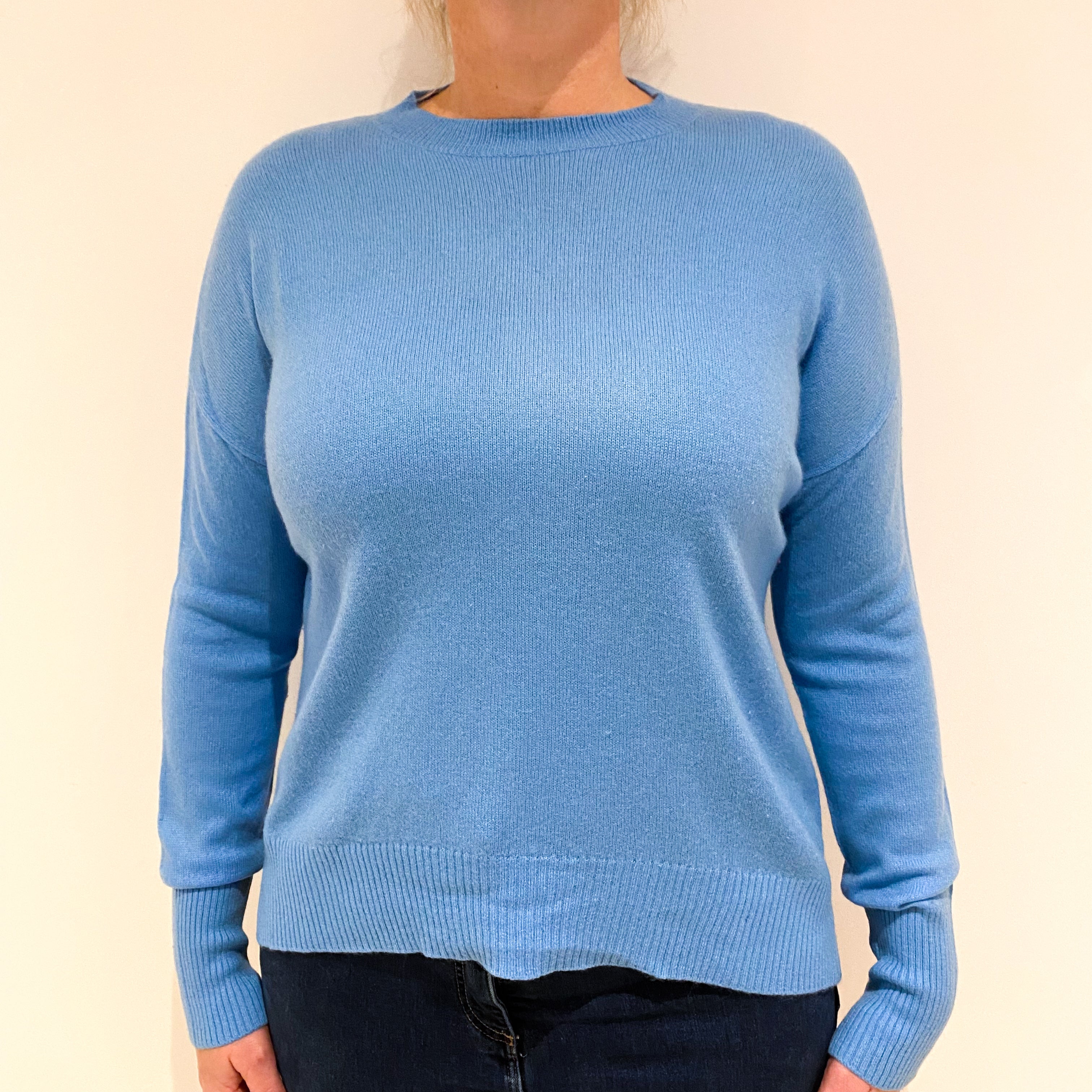 Cornflower Blue Cashmere Crew Neck Jumper Large