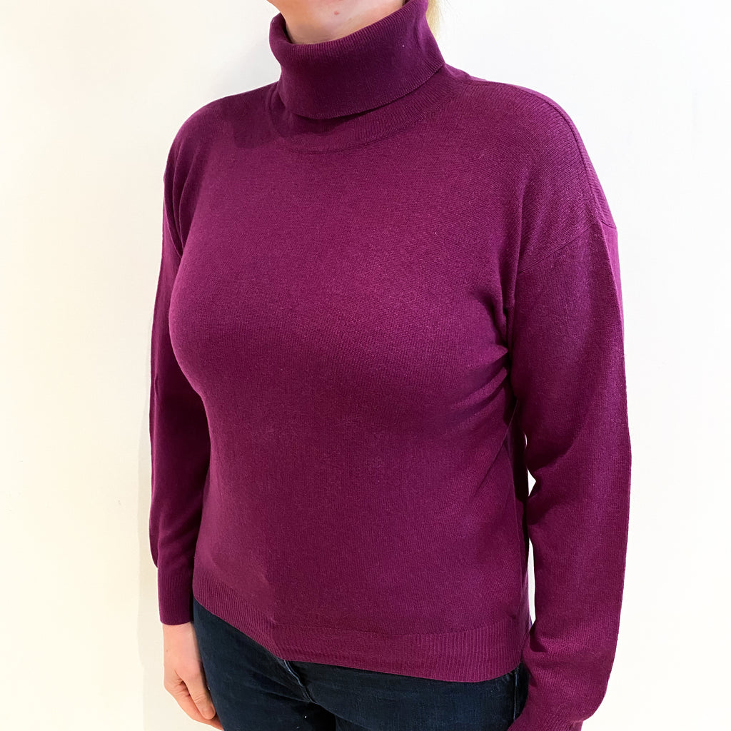 Plum Purple Cashmere Polo Neck Jumper Large