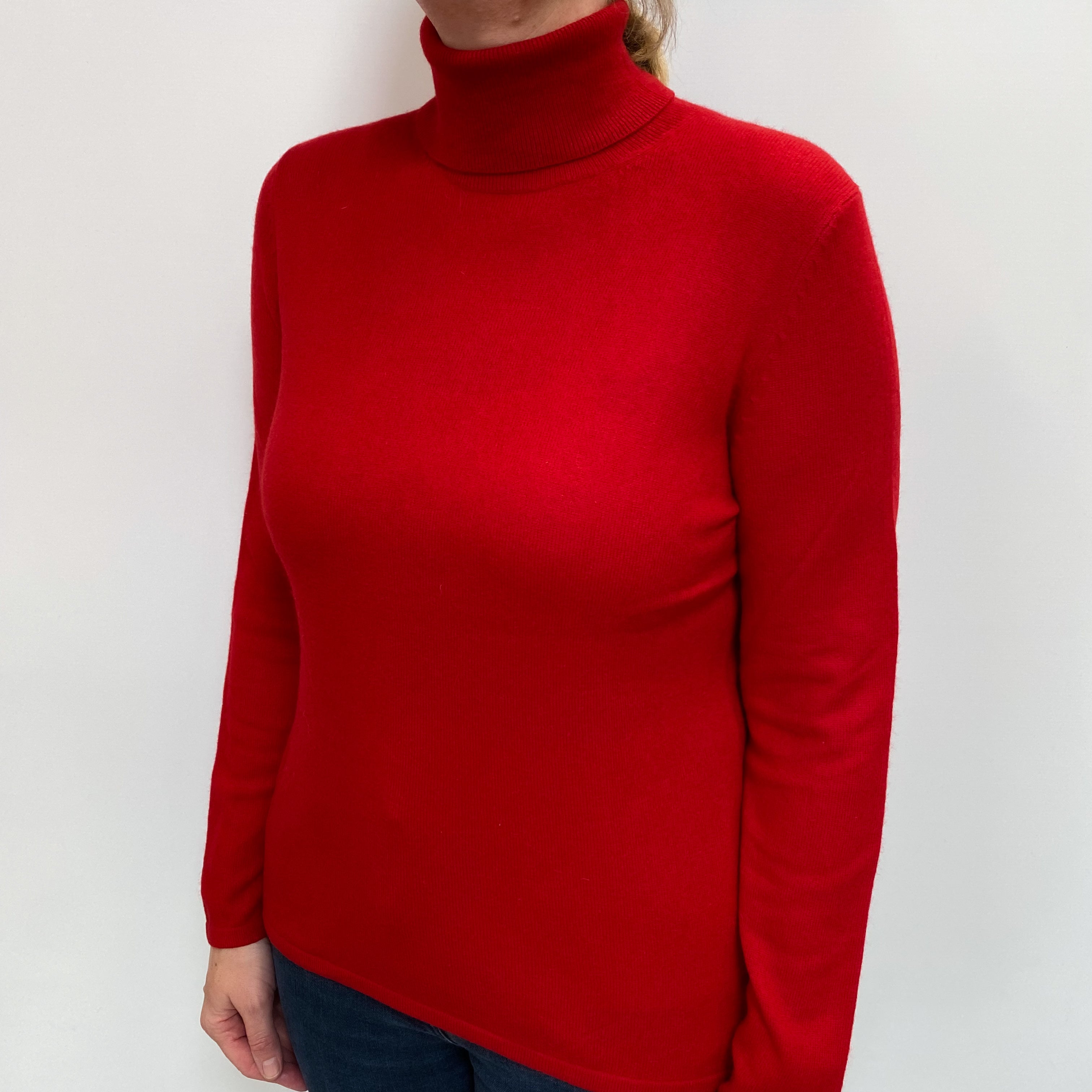 Scarlet Red Cashmere Polo Neck Jumper Large