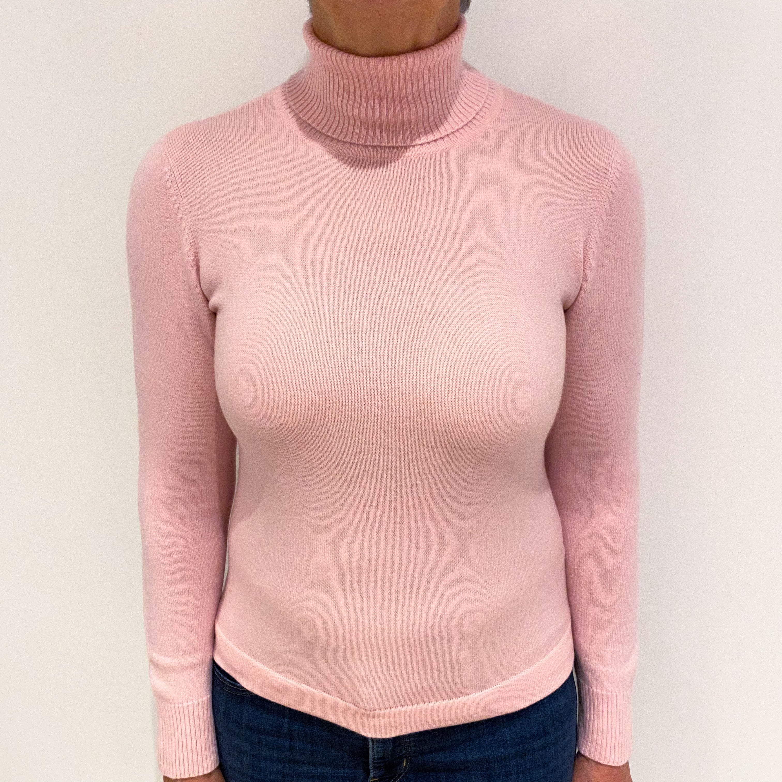 Carnation Pink Cashmere Polo Neck Jumper Medium