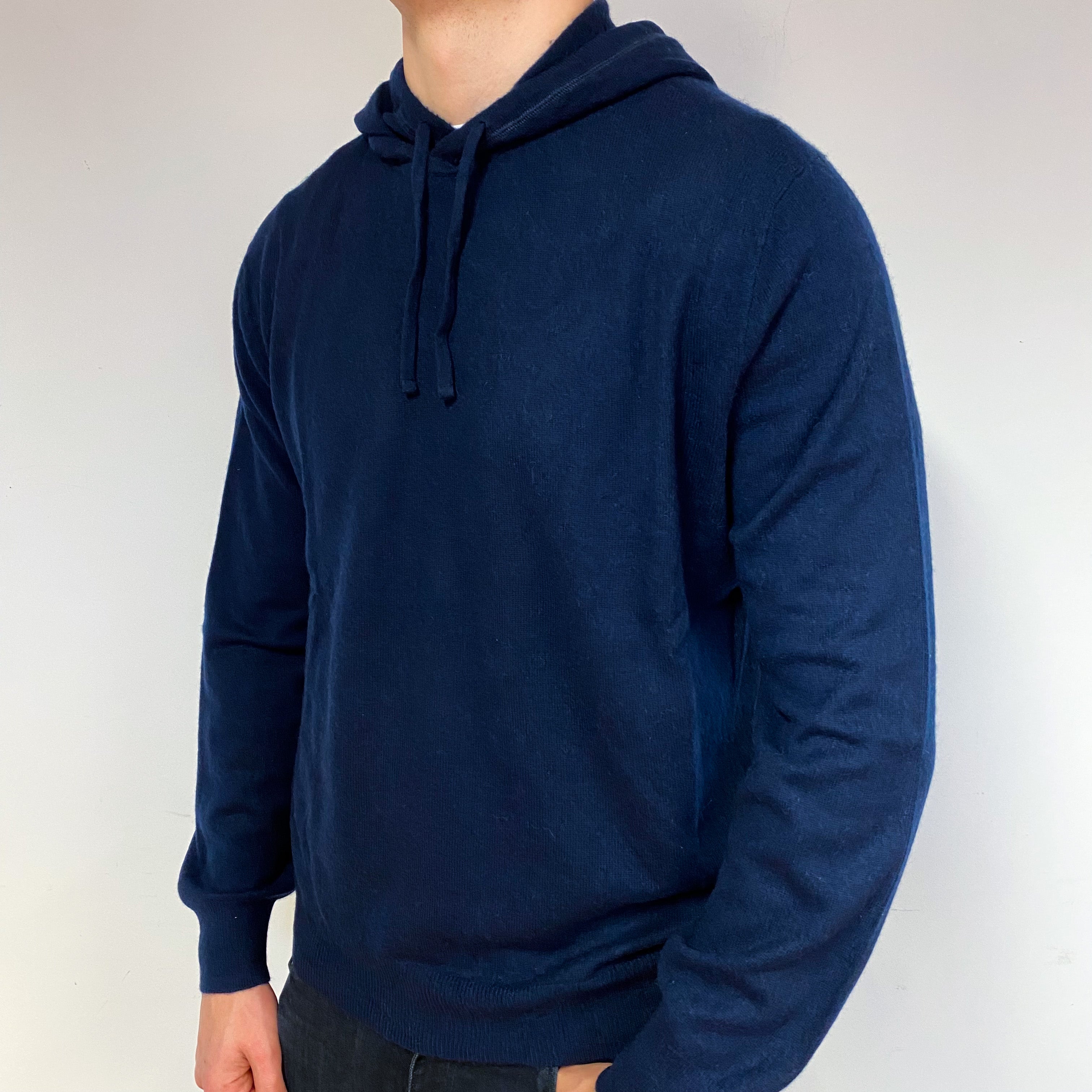 Men's Navy Blue Cashmere Hoodie Jumper Extra Extra Large