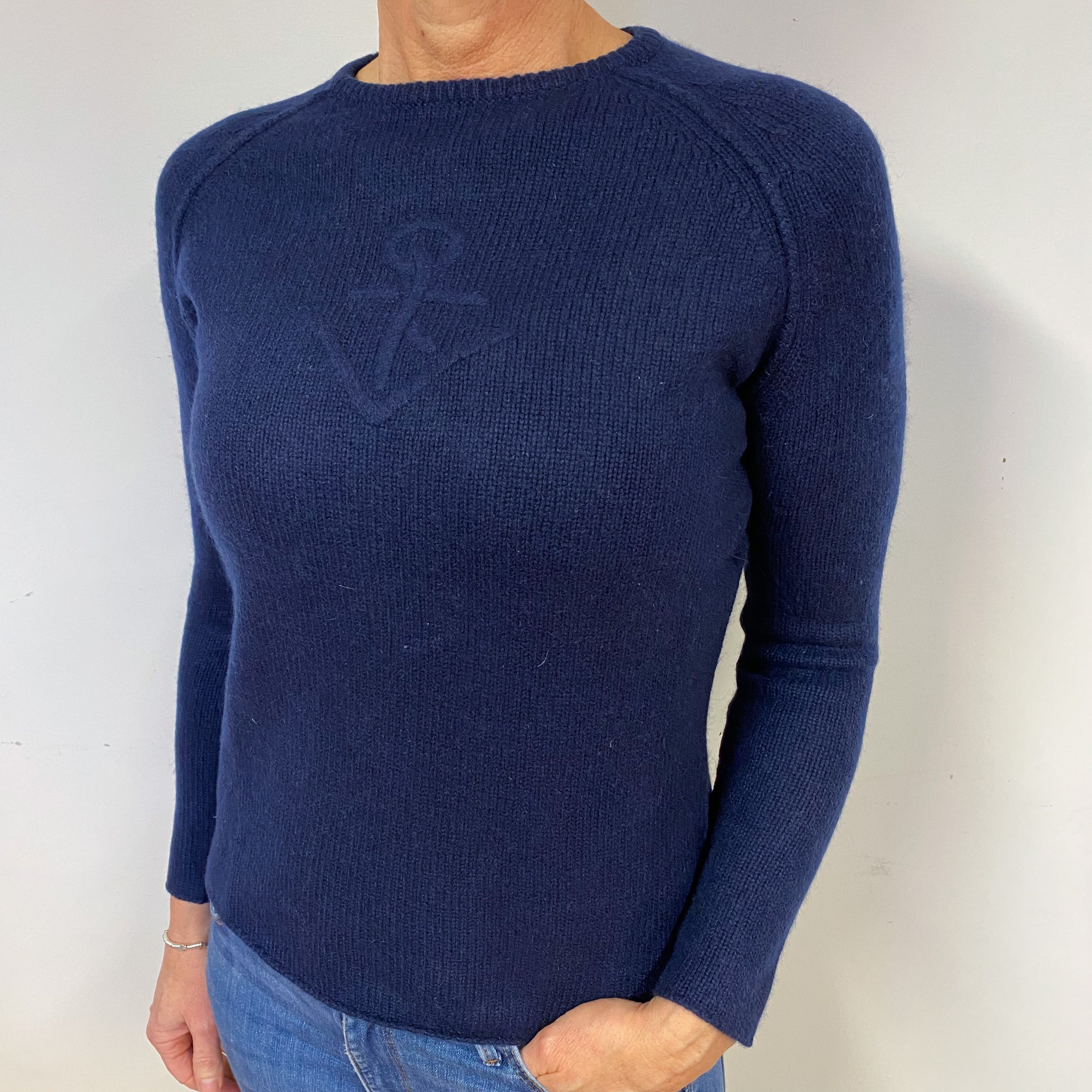 Navy Blue Anchor Cashmere Crew Neck Jumper Medium