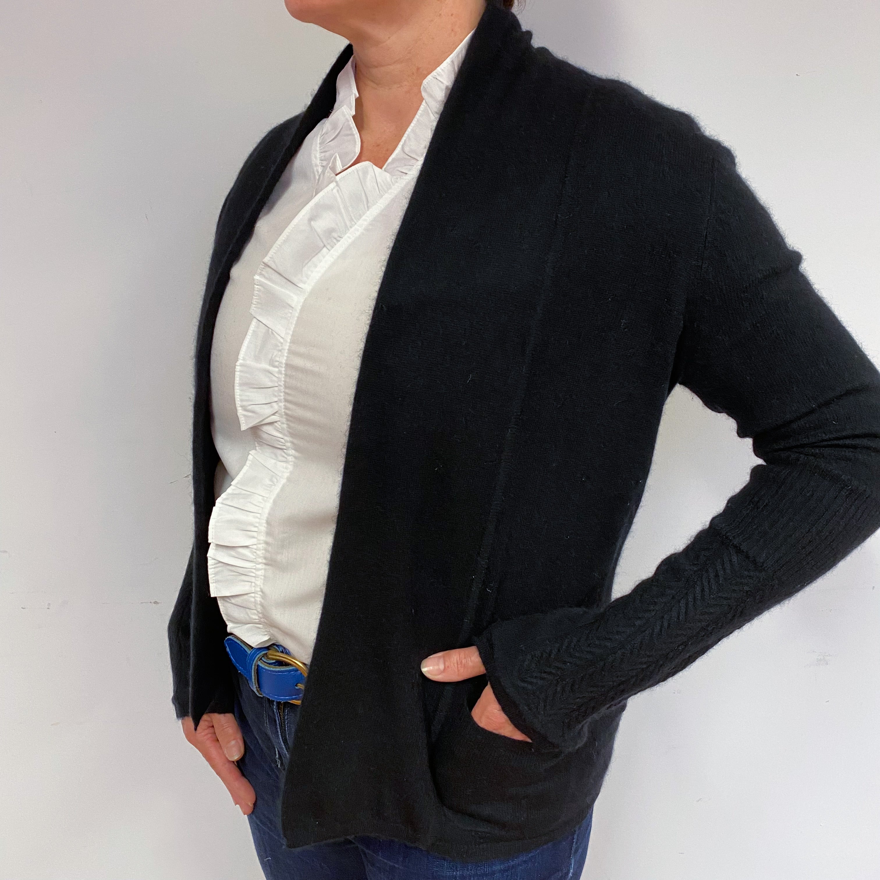 Black Cashmere Edge to Edge Cardigan Large