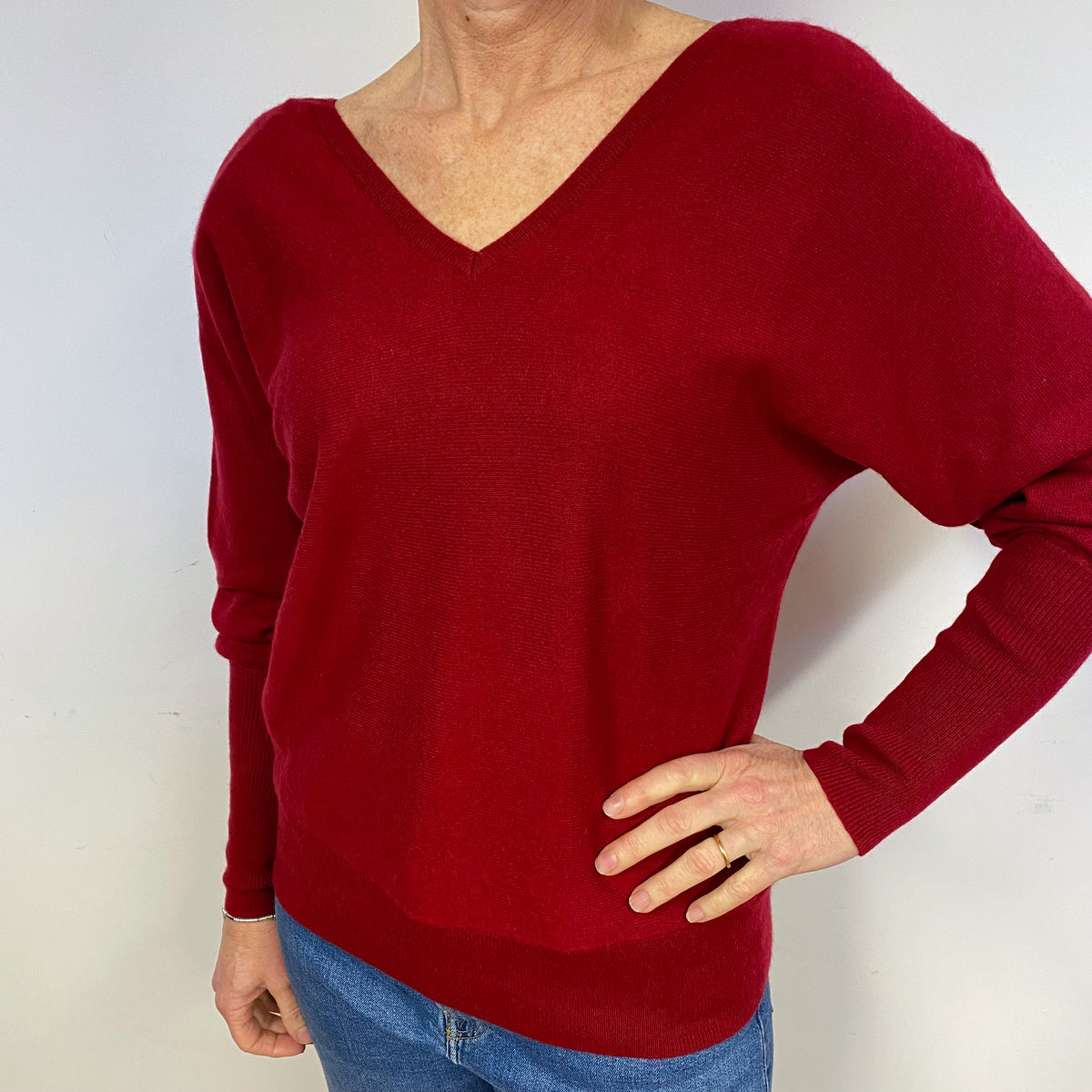 Postie Red Cashmere V-Neck Jumper Medium