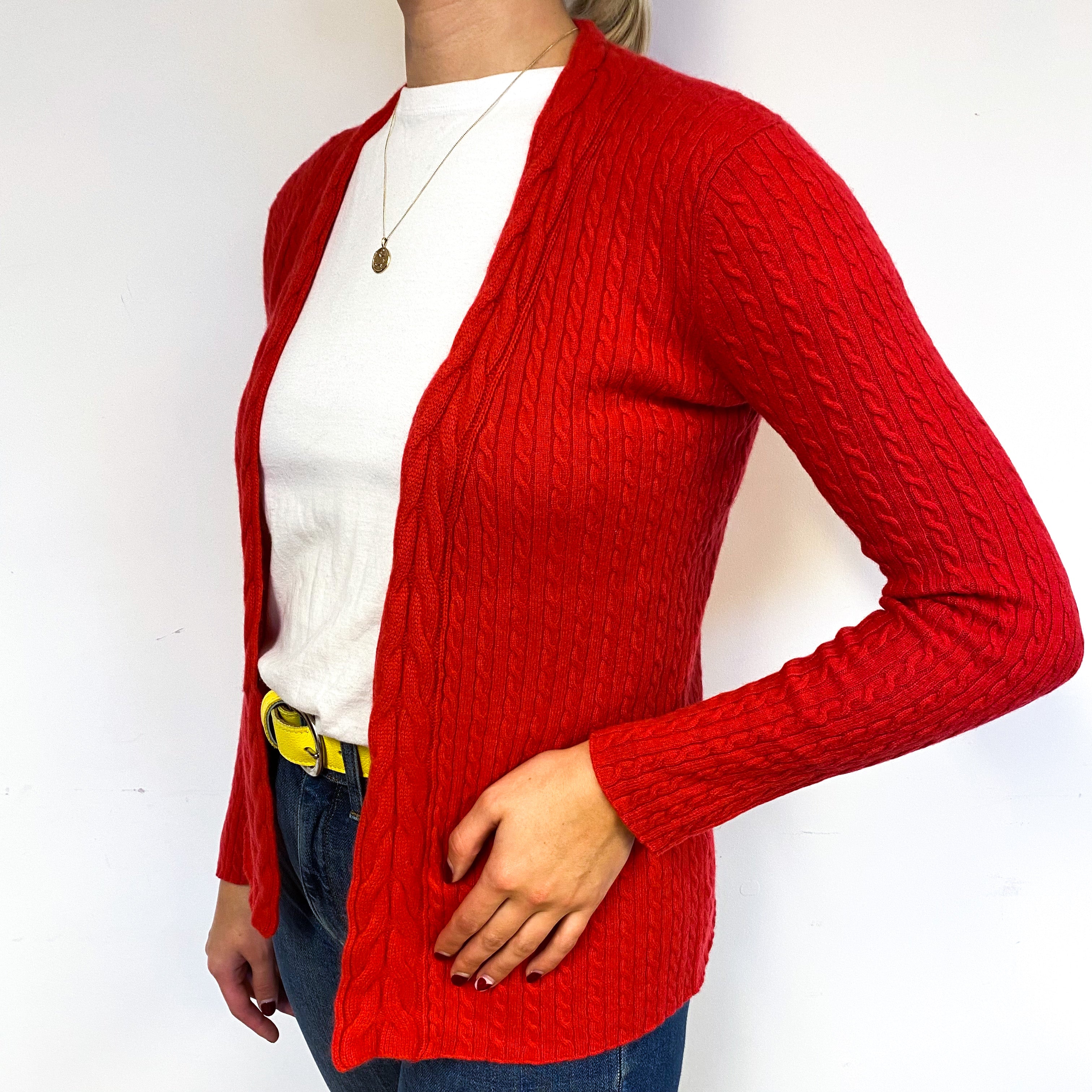 Scarlet Red Cable Cashmere Edge to Edge Cardigan Small