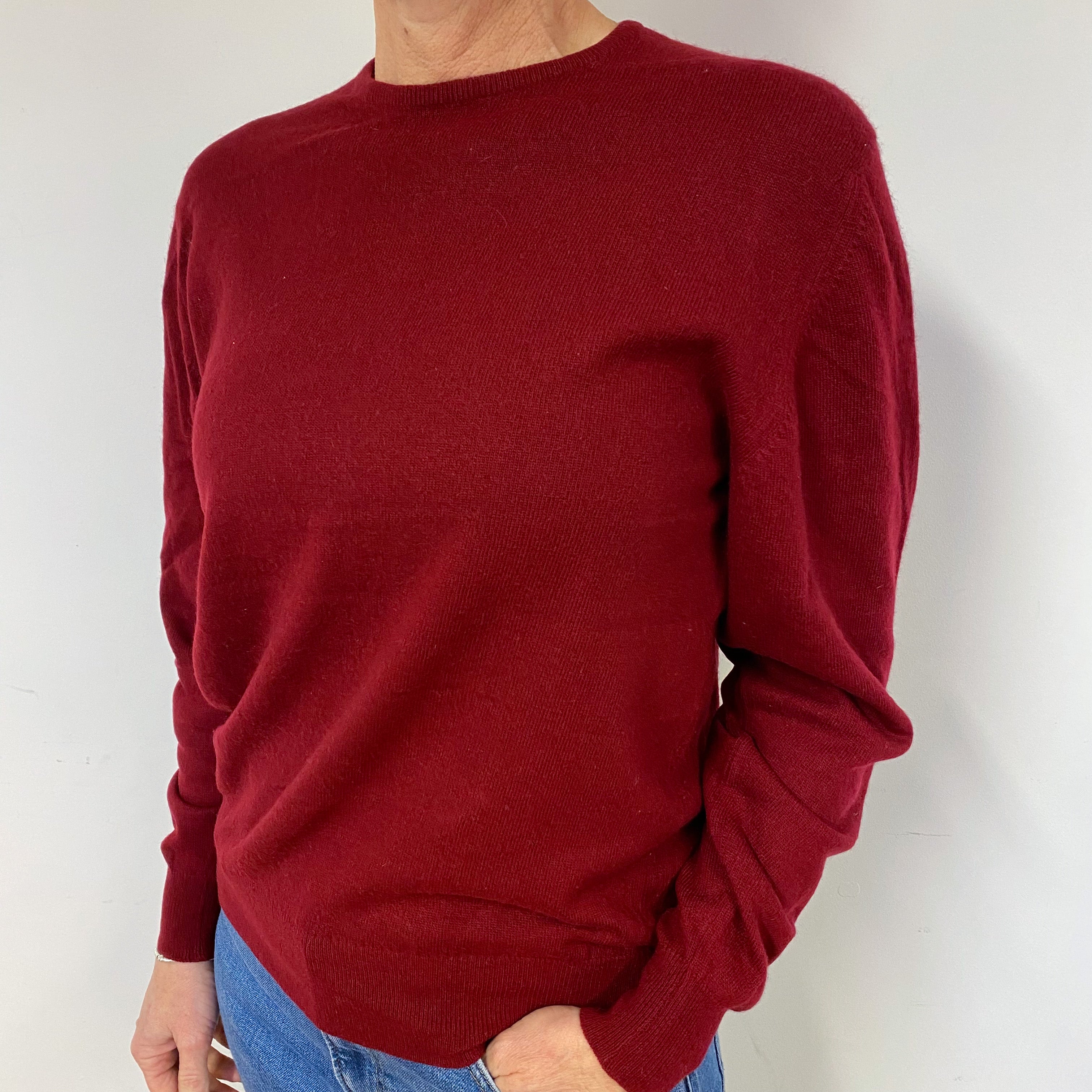 Burgundy Red Cashmere Crew Neck Jumper Medium