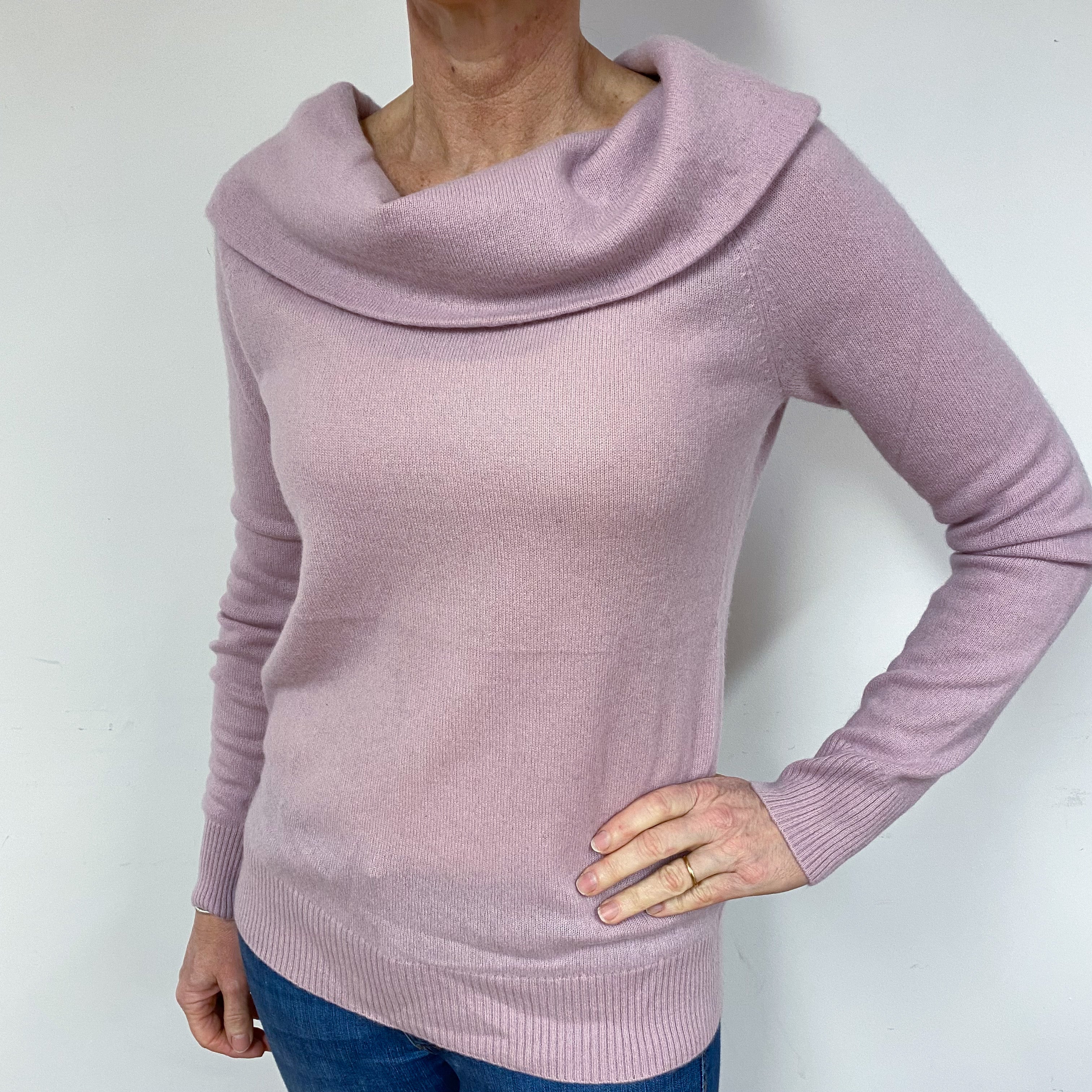 Faded Heather Pink Cashmere Cowl Neck Jumper Medium