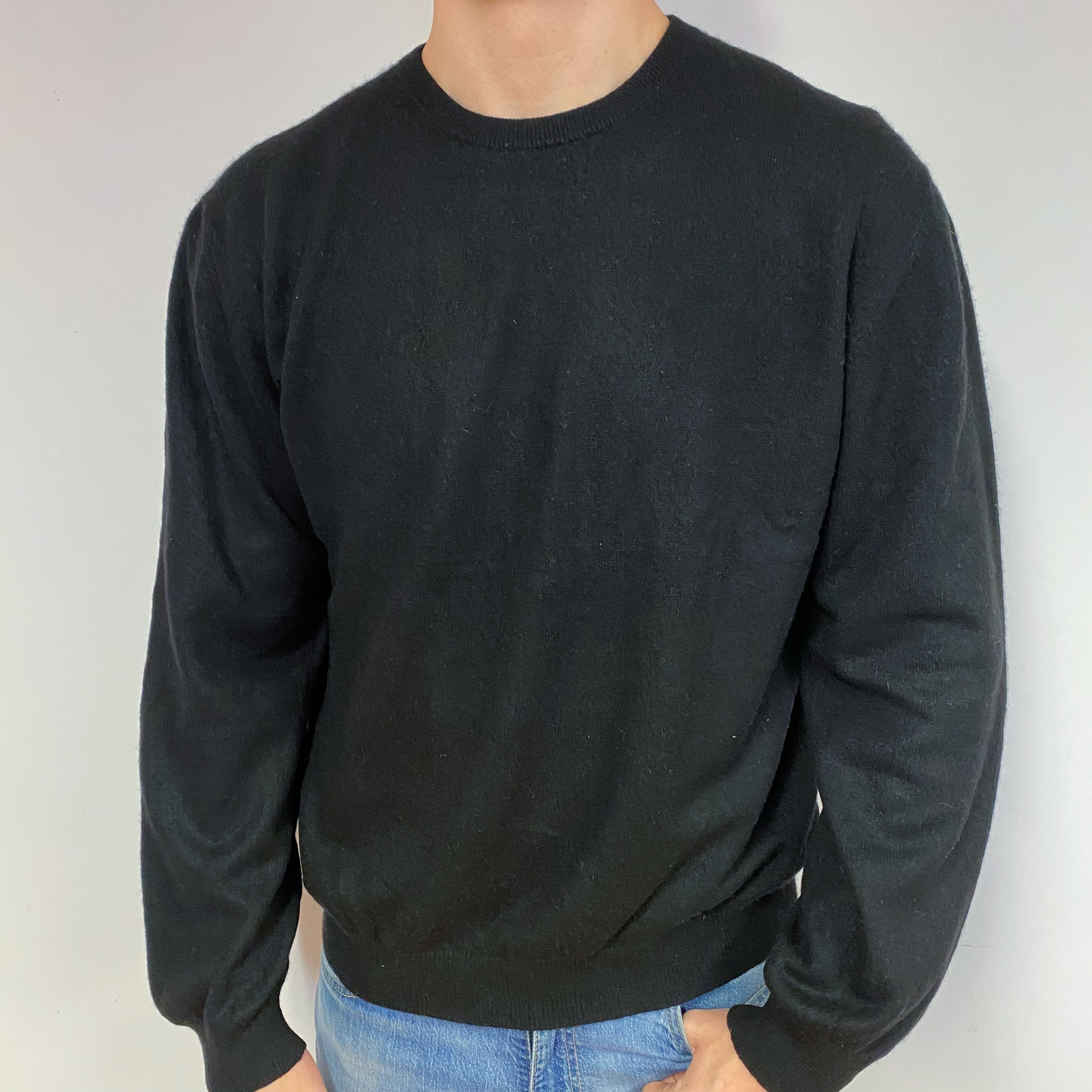 Men's Black Cashmere Crew Neck Jumper Extra Large