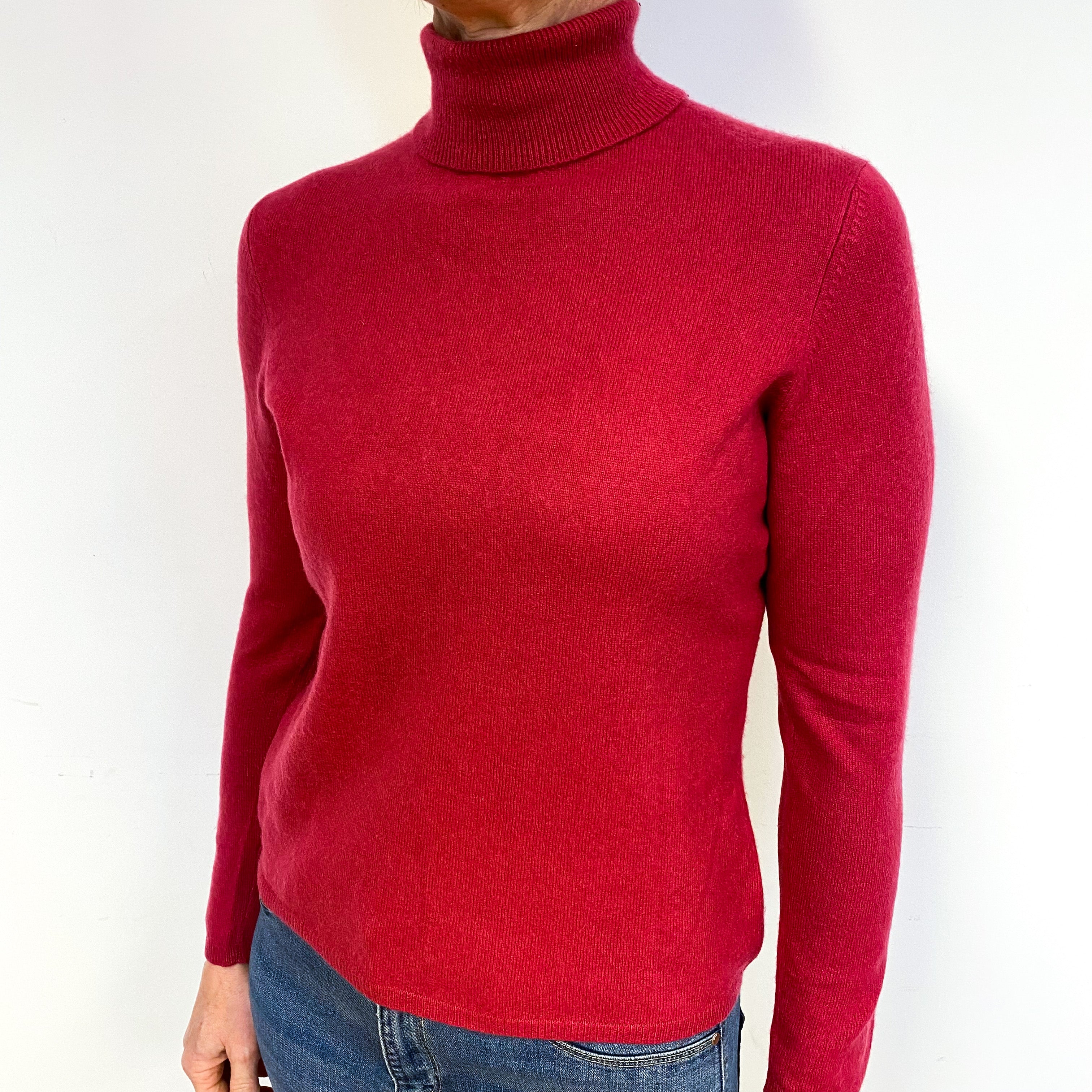 Magenta Pink Cashmere Polo Neck Jumper Medium