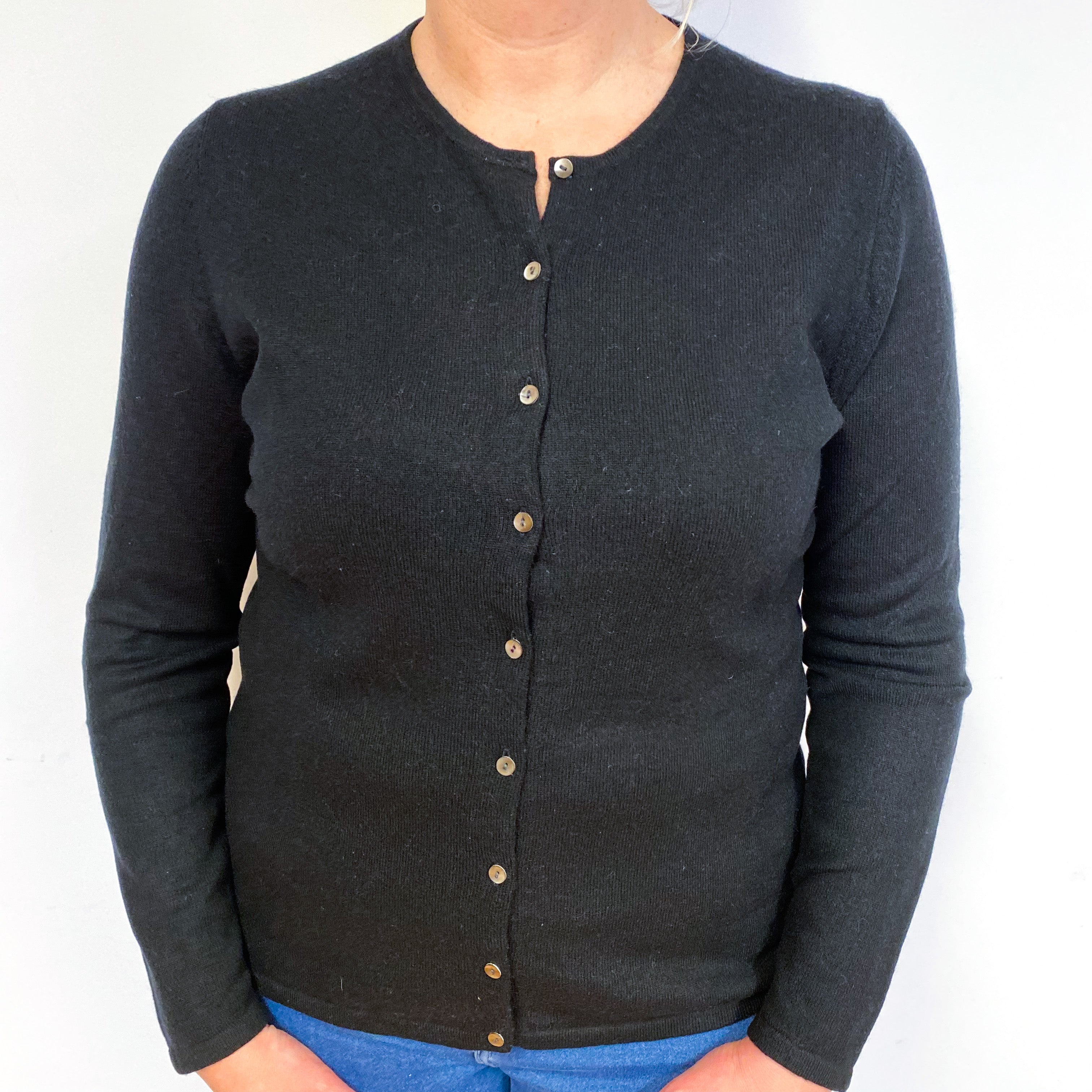 Black Cashmere Crew Neck Cardigan Large