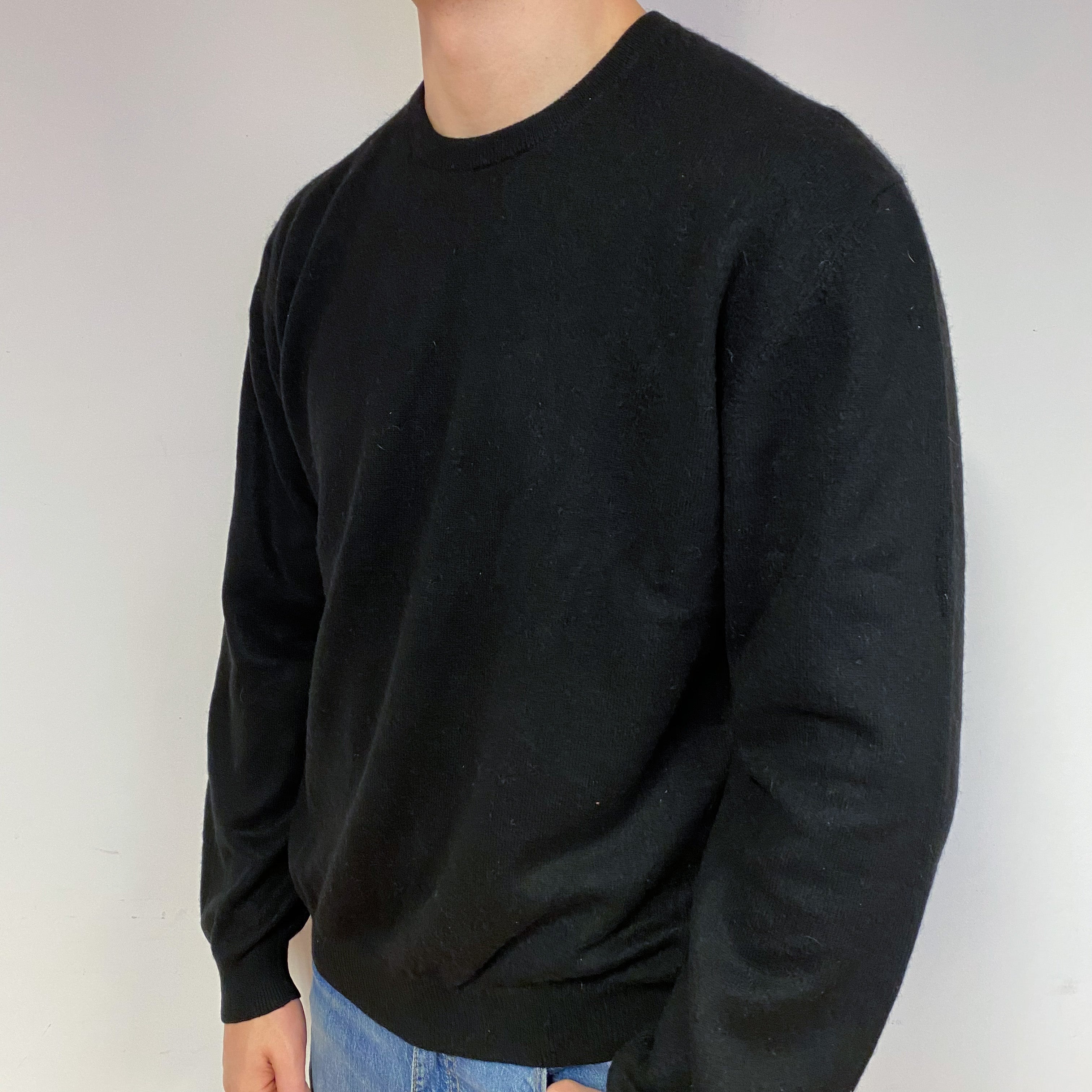 Men's Black Cashmere Crew Neck Jumper Extra Large