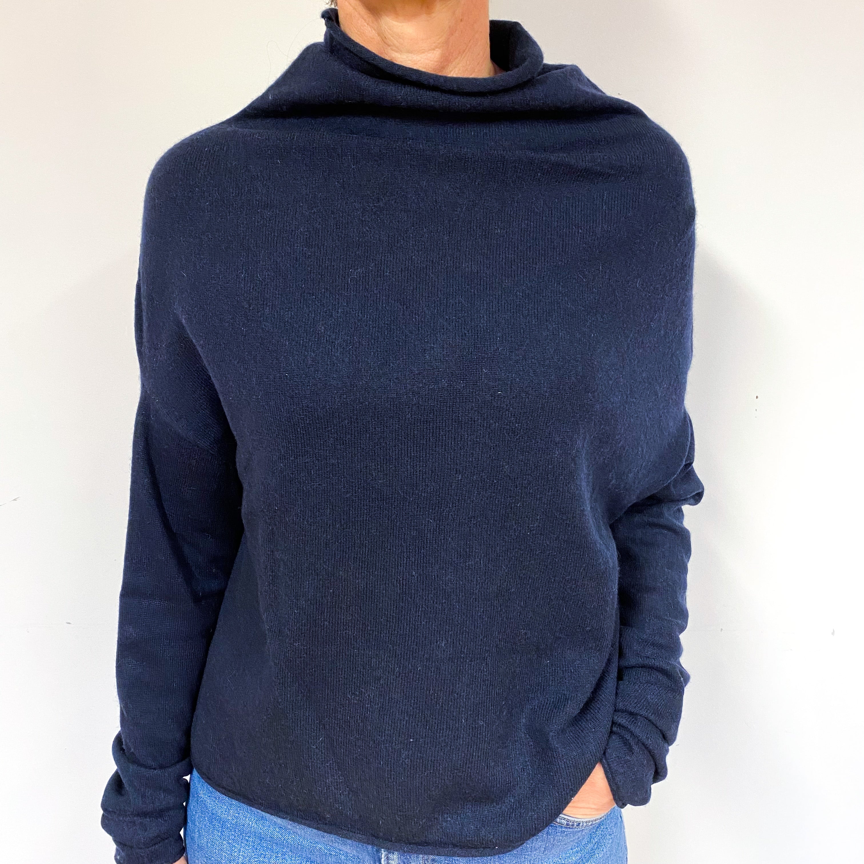 Hunkydory Navy Blue Cashmere Turtle Neck Jumper Medium
