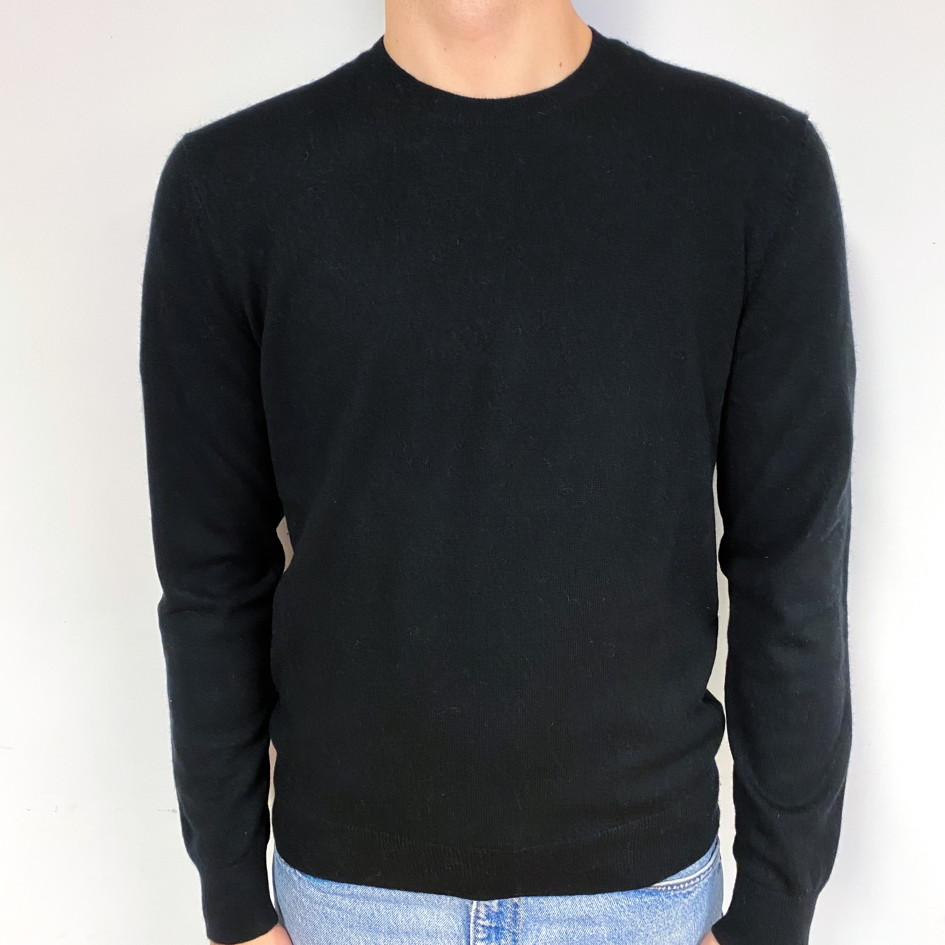 Men's Black Cashmere Crew Neck Jumper Medium