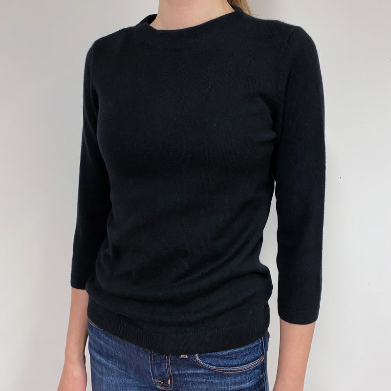 Black 3/4 Sleeve Cashmere Crew Neck Jumper Extra Small