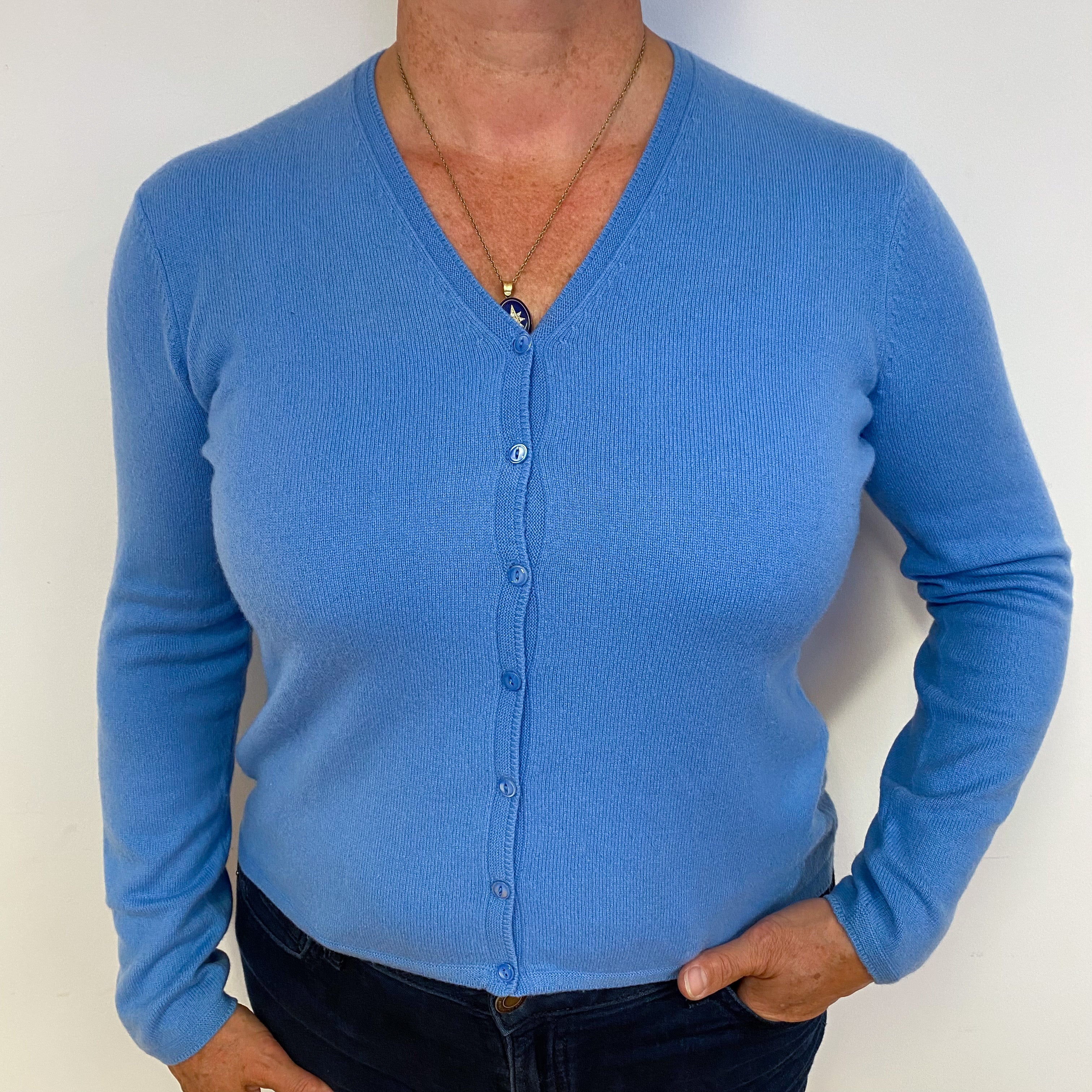 Cornflower Blue V Neck Cashmere Cardigan