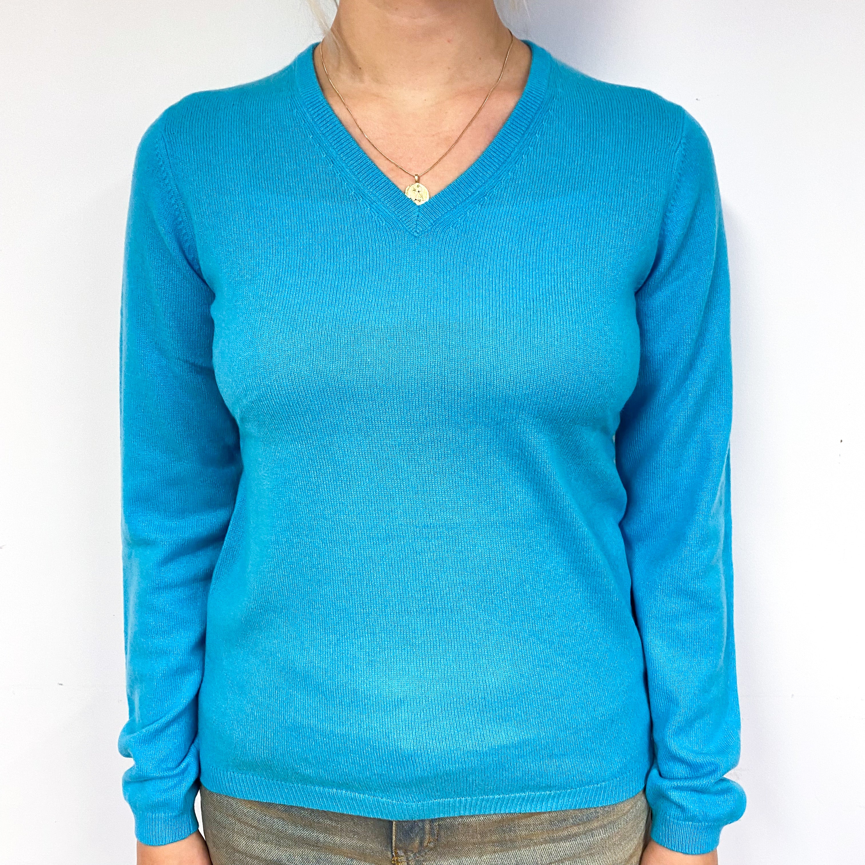 Aqua Blue Cashmere V-Neck Jumper Small