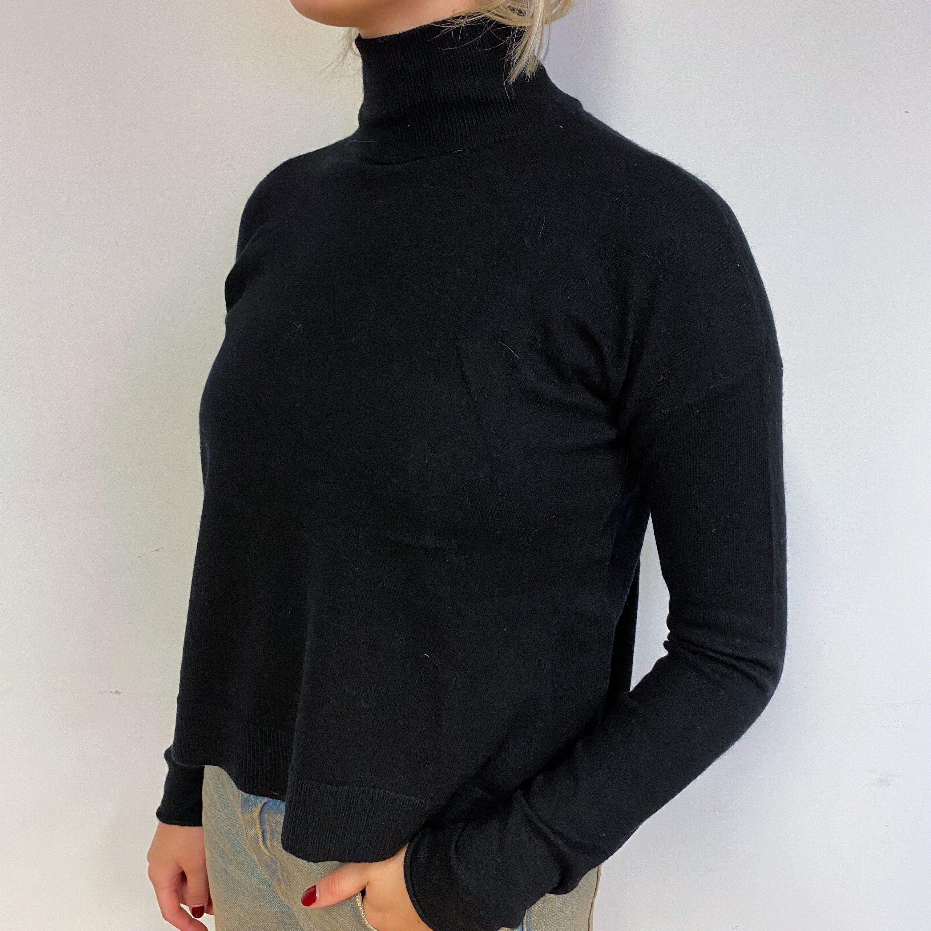 Black Boxy Cashmere Polo Neck Jumper Small