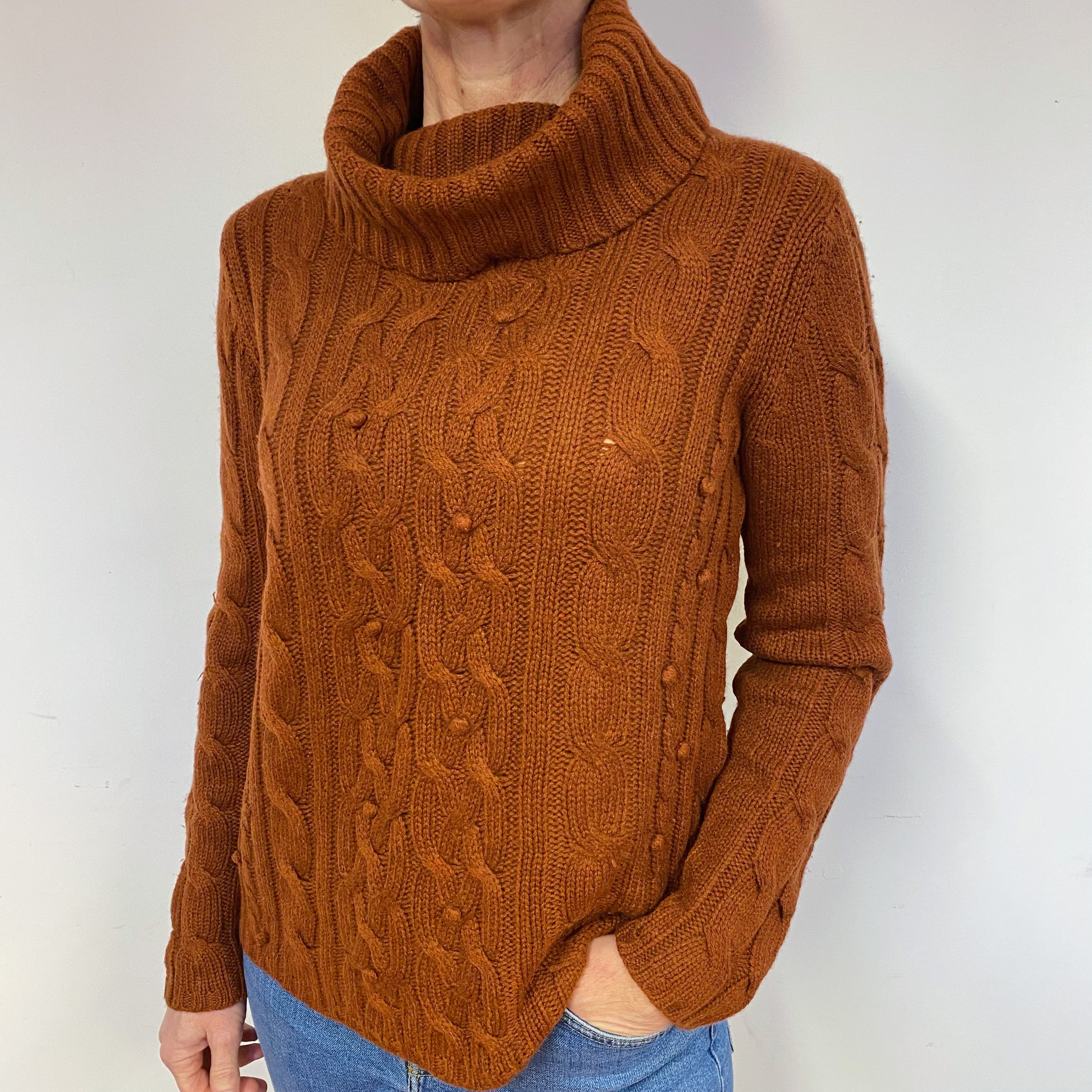 Gingerbread Brown Cashmere Polo Neck Jumper Medium