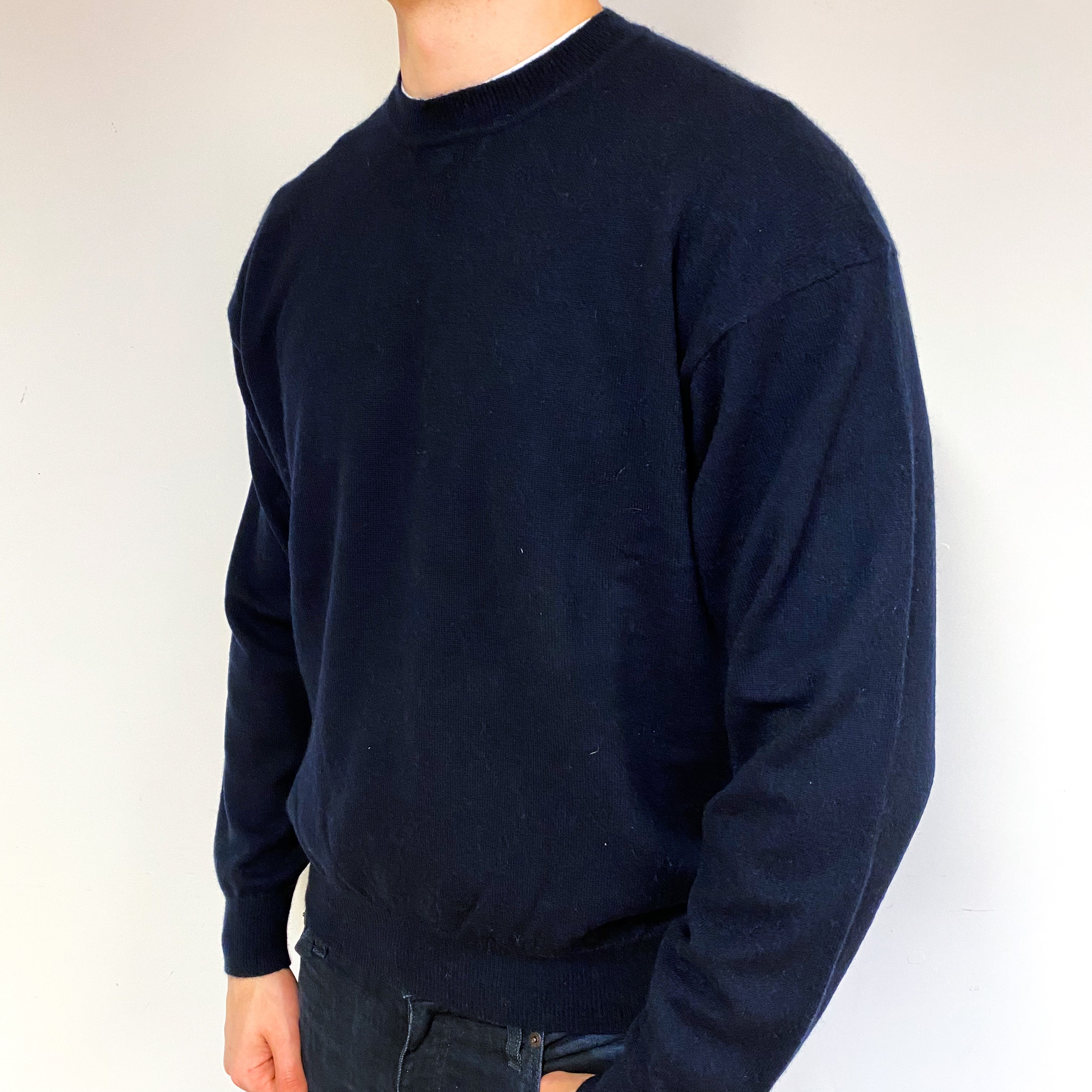 Men's Navy Blue Cashmere Crew Neck Jumper Extra Large