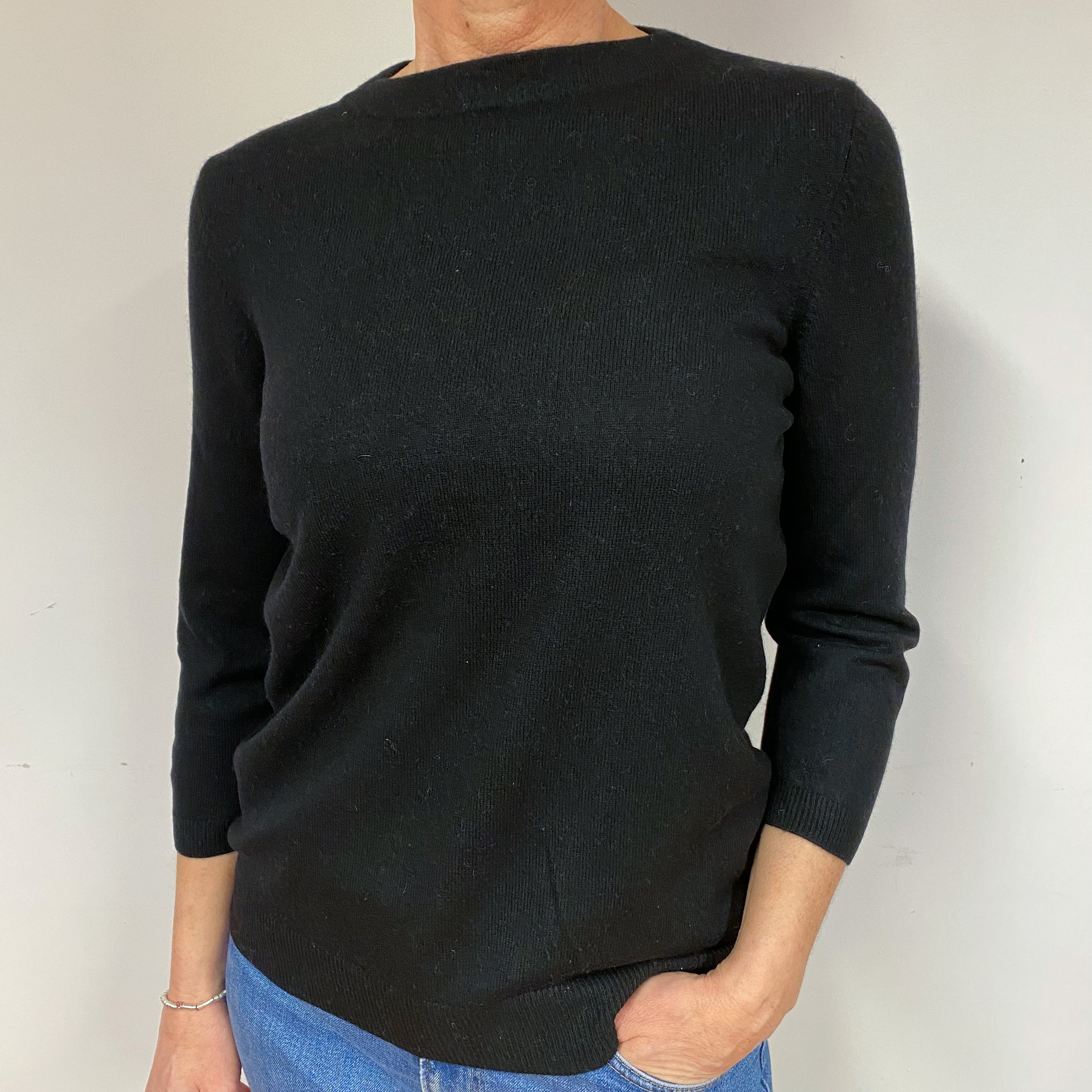 Black Cashmere Crew Neck Jumper Medium