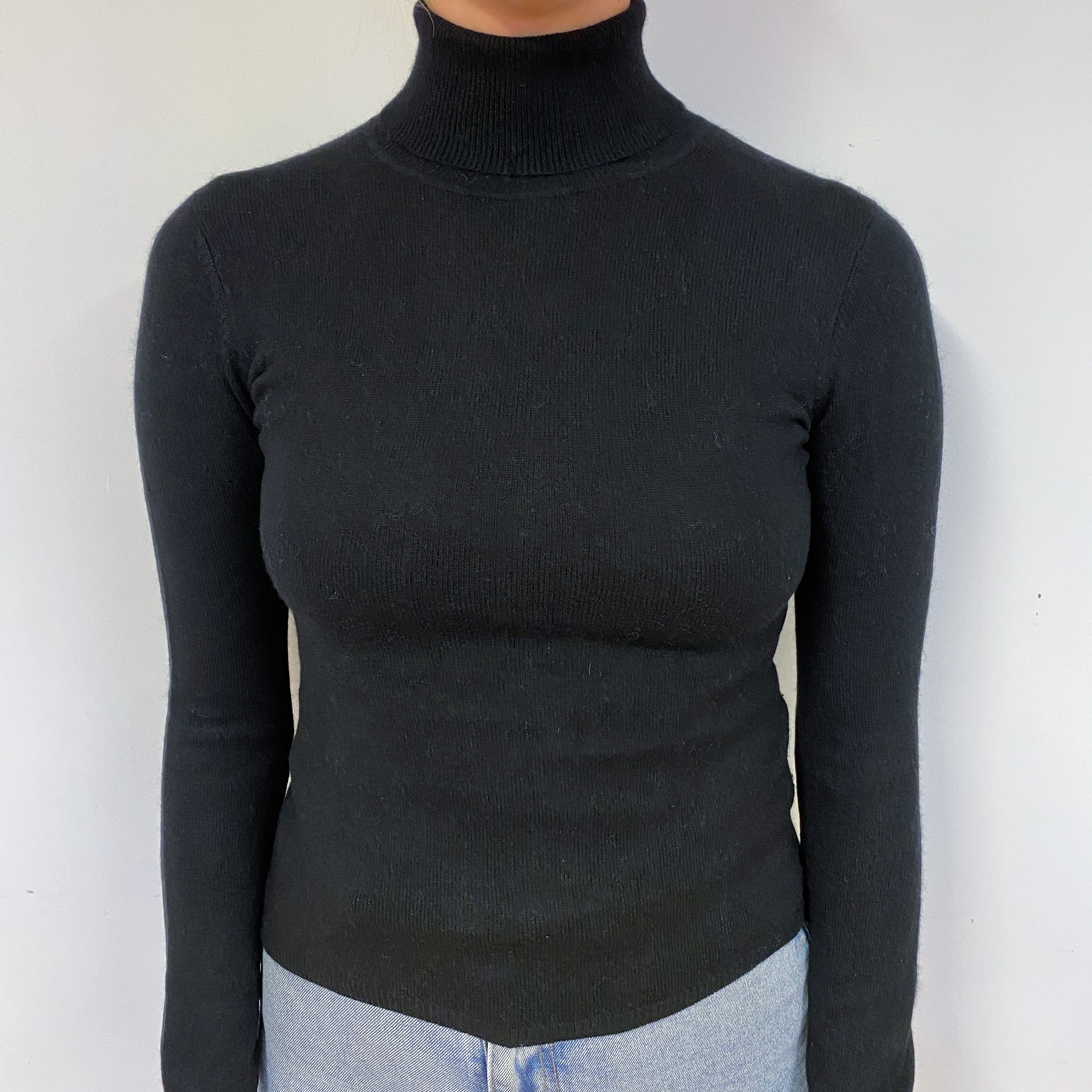 Black Cashmere Polo Neck Jumper Small