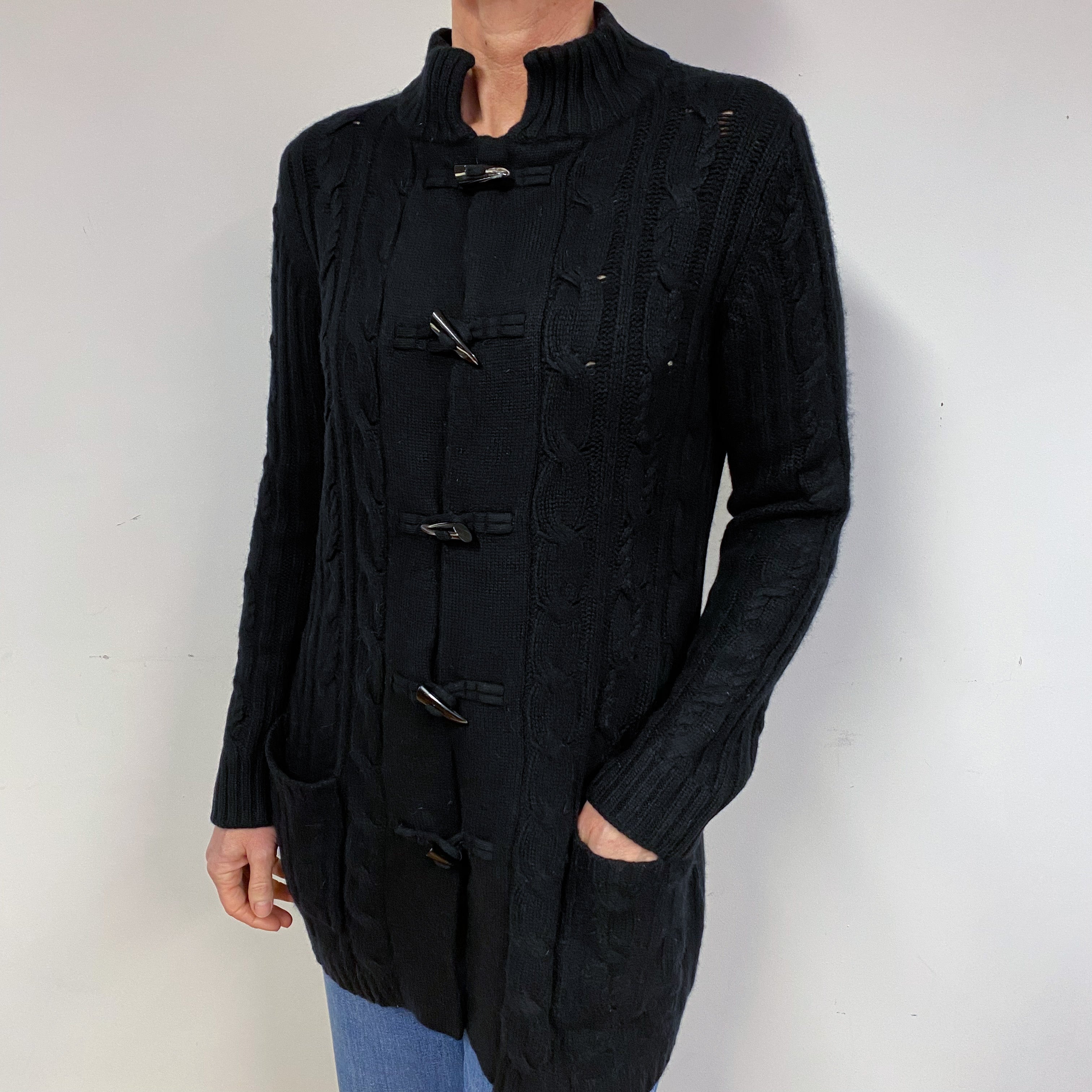 Black Chunky Cable Cashmere Cardigan Medium
