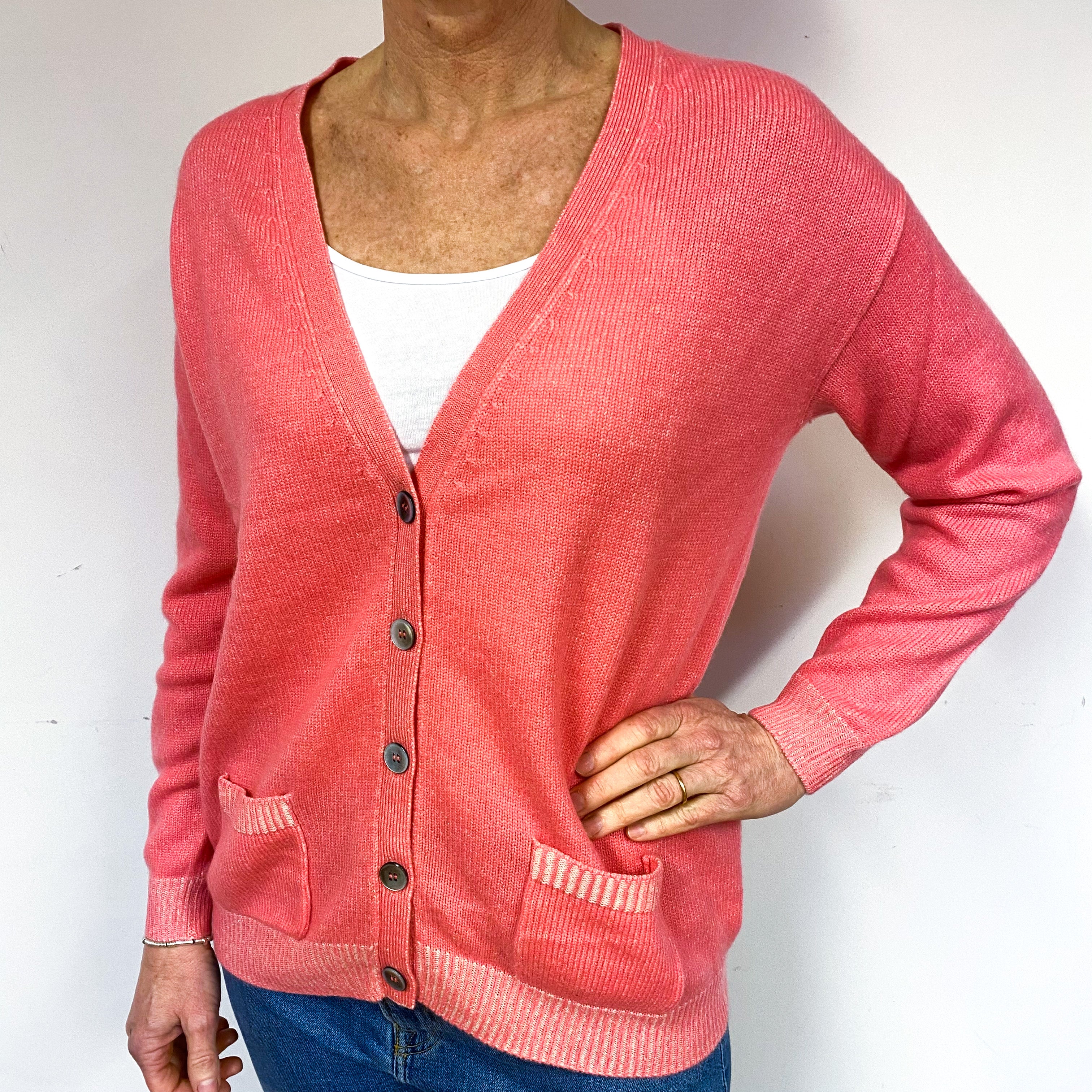 Bubblegum Pink Cashmere V-Neck Cardigan Medium
