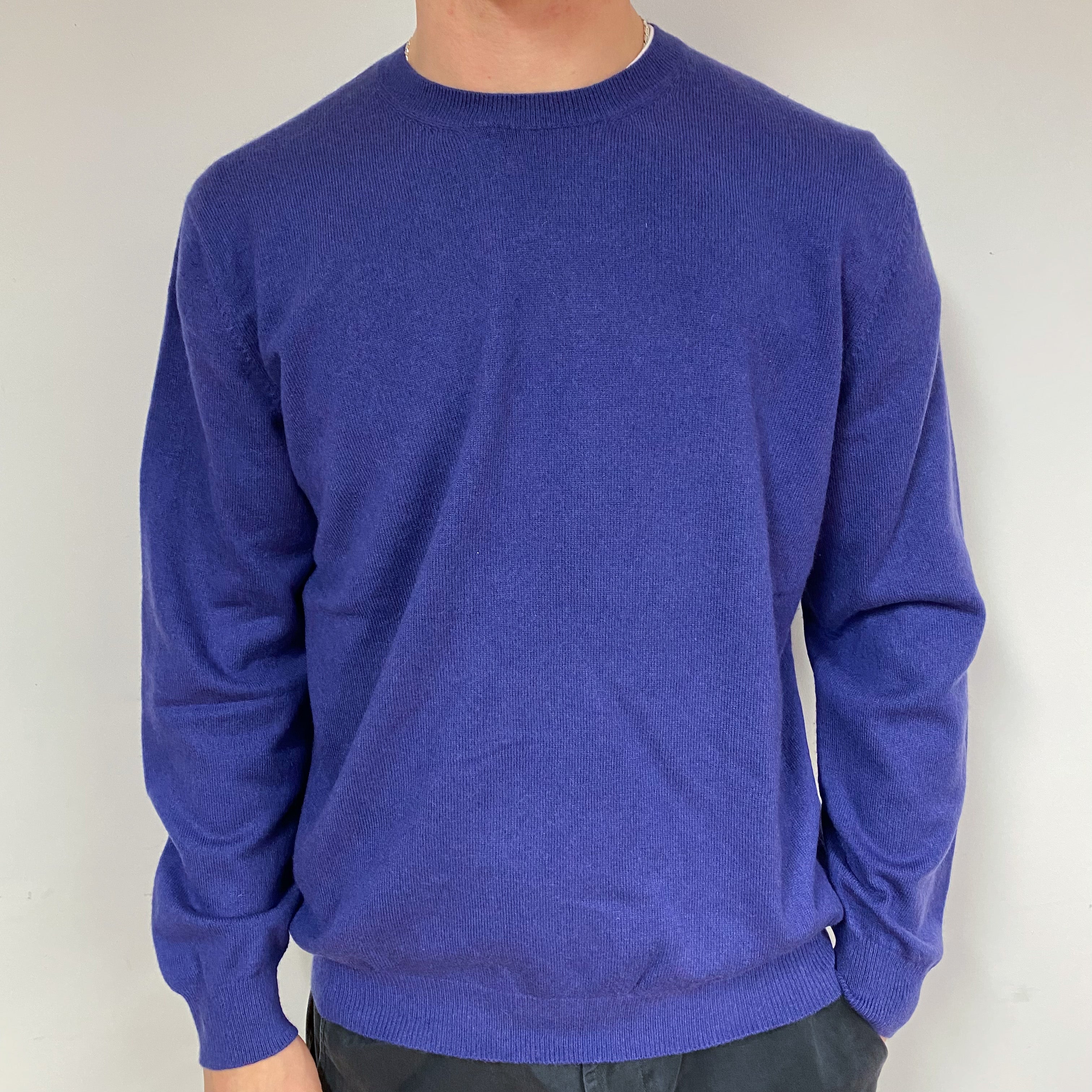 Men's Iris Purple Cashmere Crew Neck Jumper Large