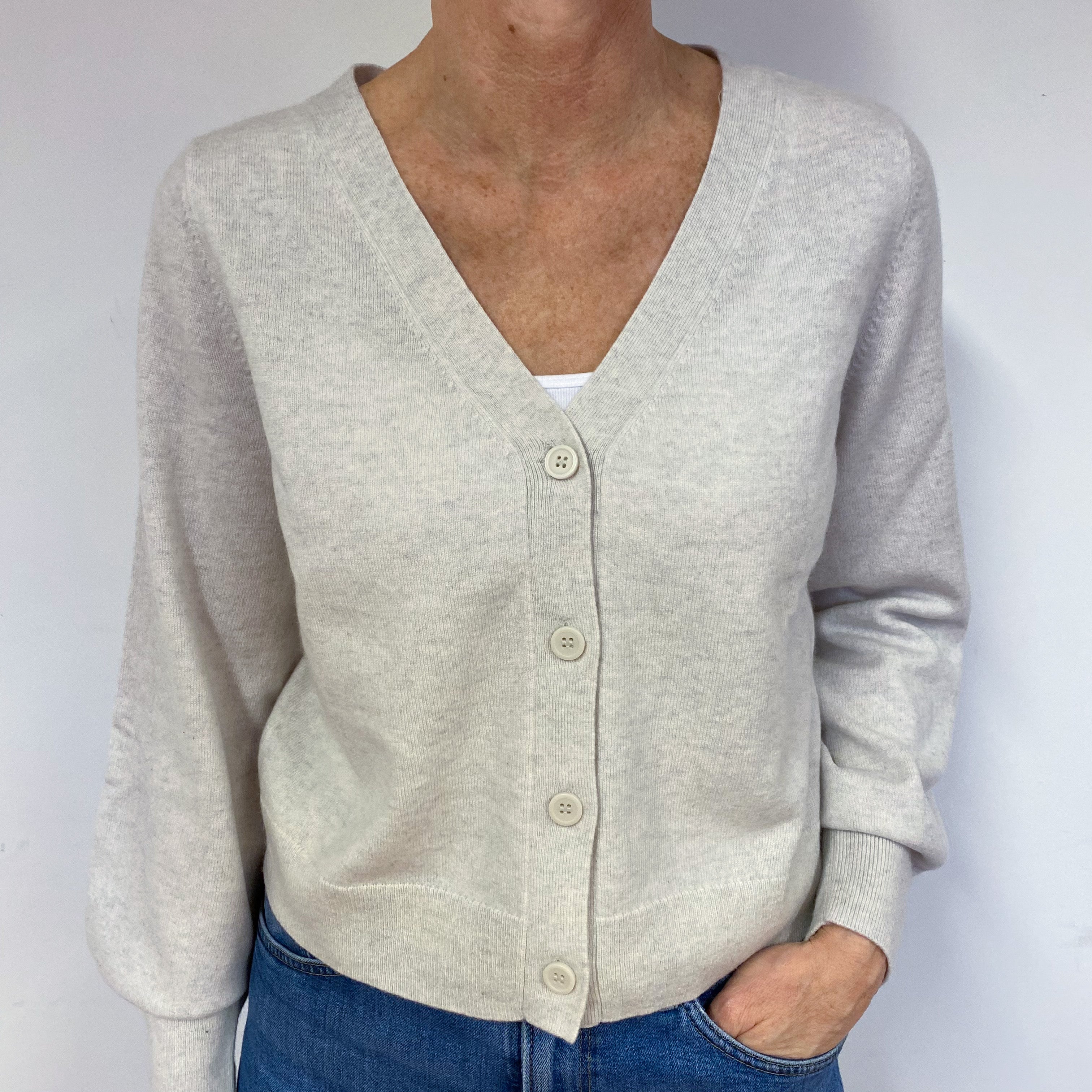 Cos Frost Grey Cashmere V-Neck Cardigan Medium