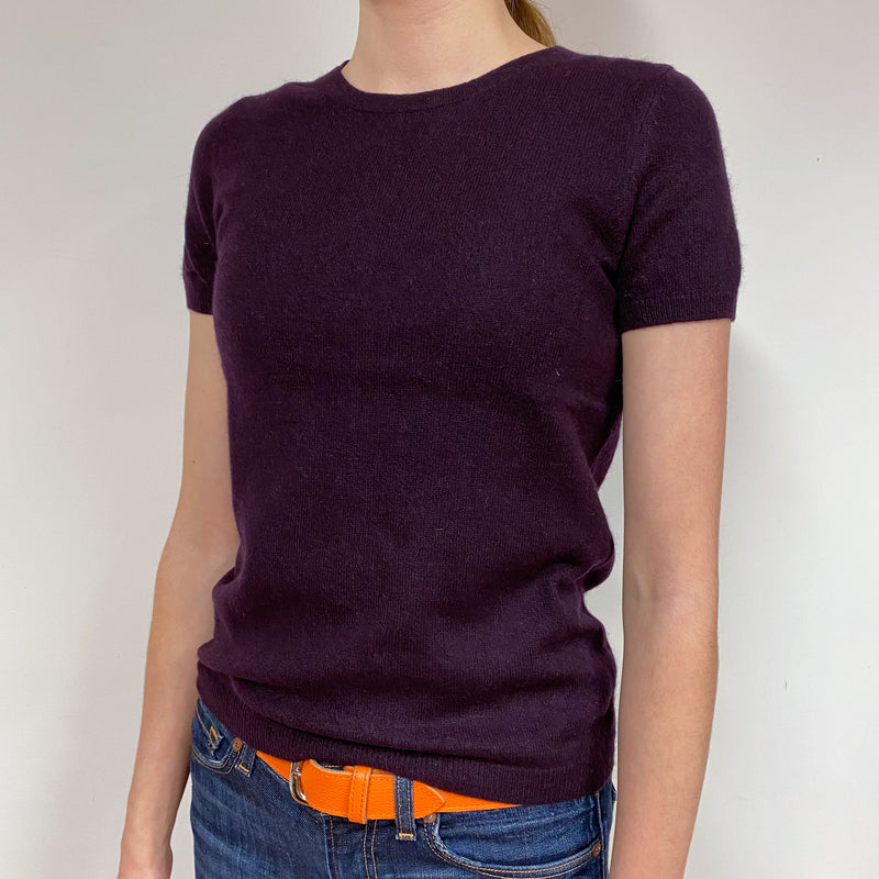 Blueberry Purple Cashmere Short Sleeved Jumper Extra Small