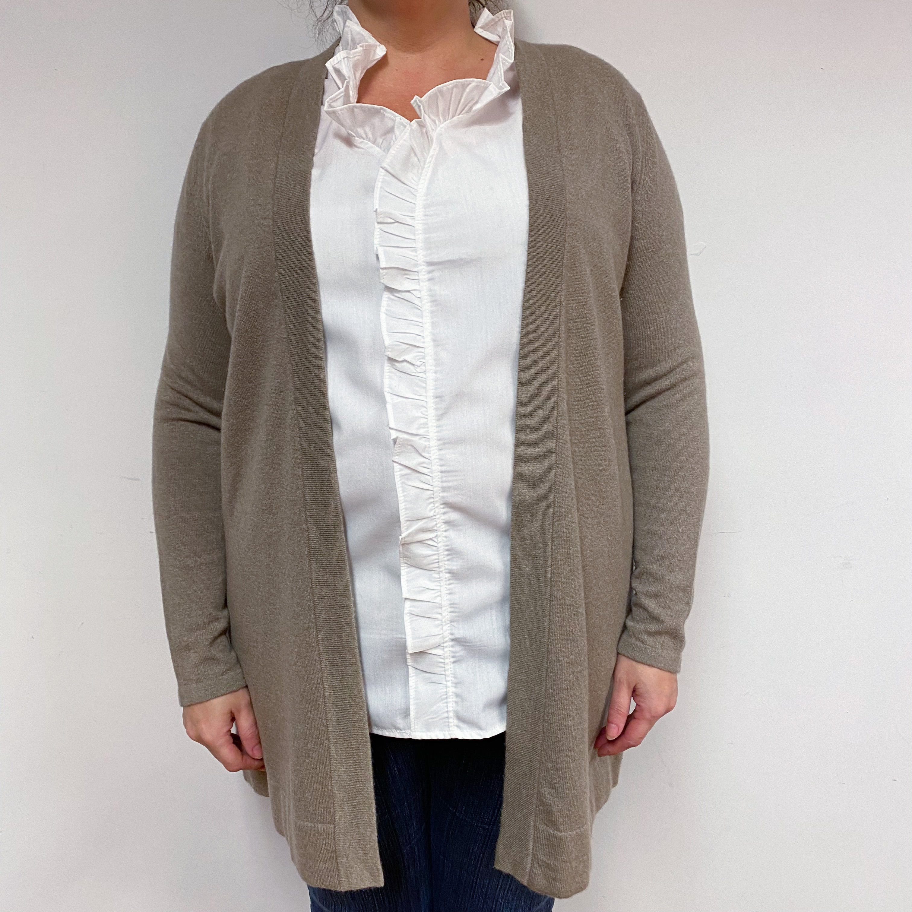 Mocha Brown Cashmere Edge to Edge Cardigan Extra Large